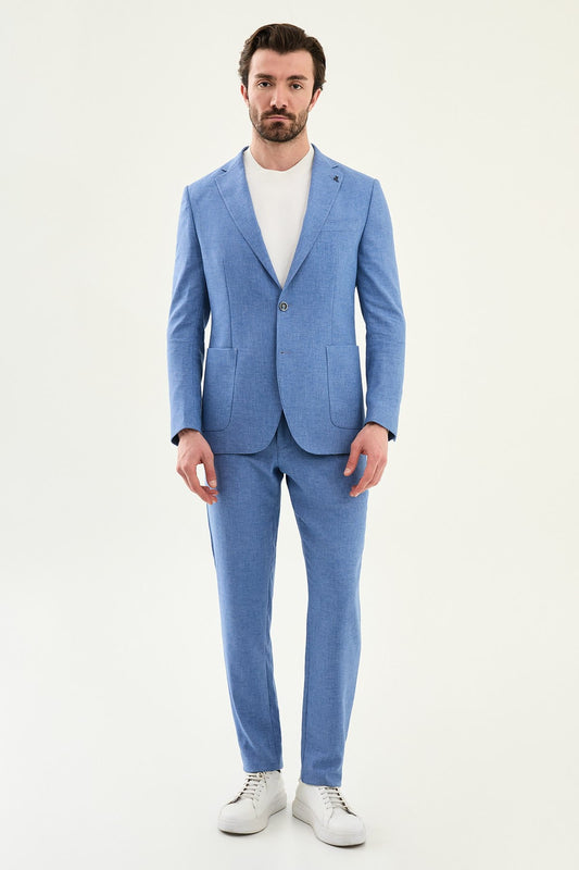 Men’s Sky Blue Linen Cotton Slim-Fit Suit