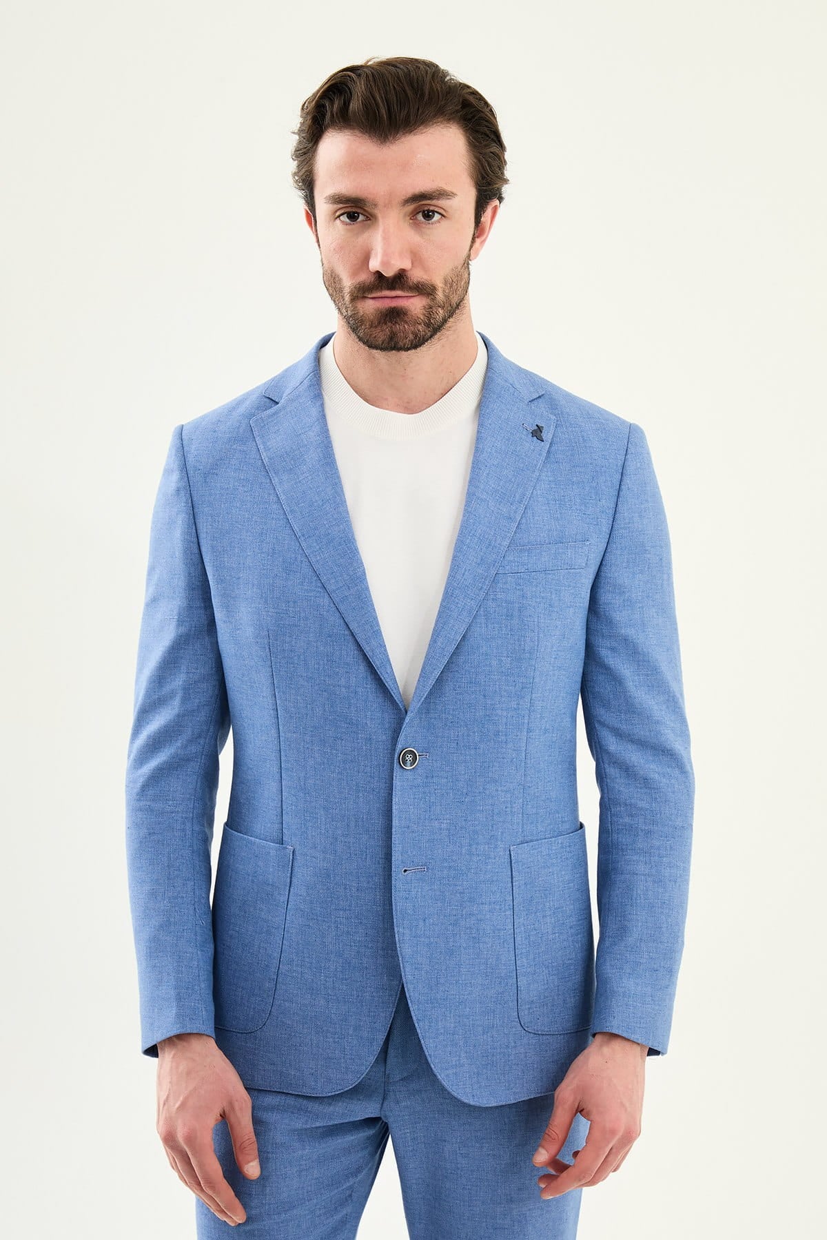 Men’s Sky Blue Linen Cotton Slim-Fit Suit