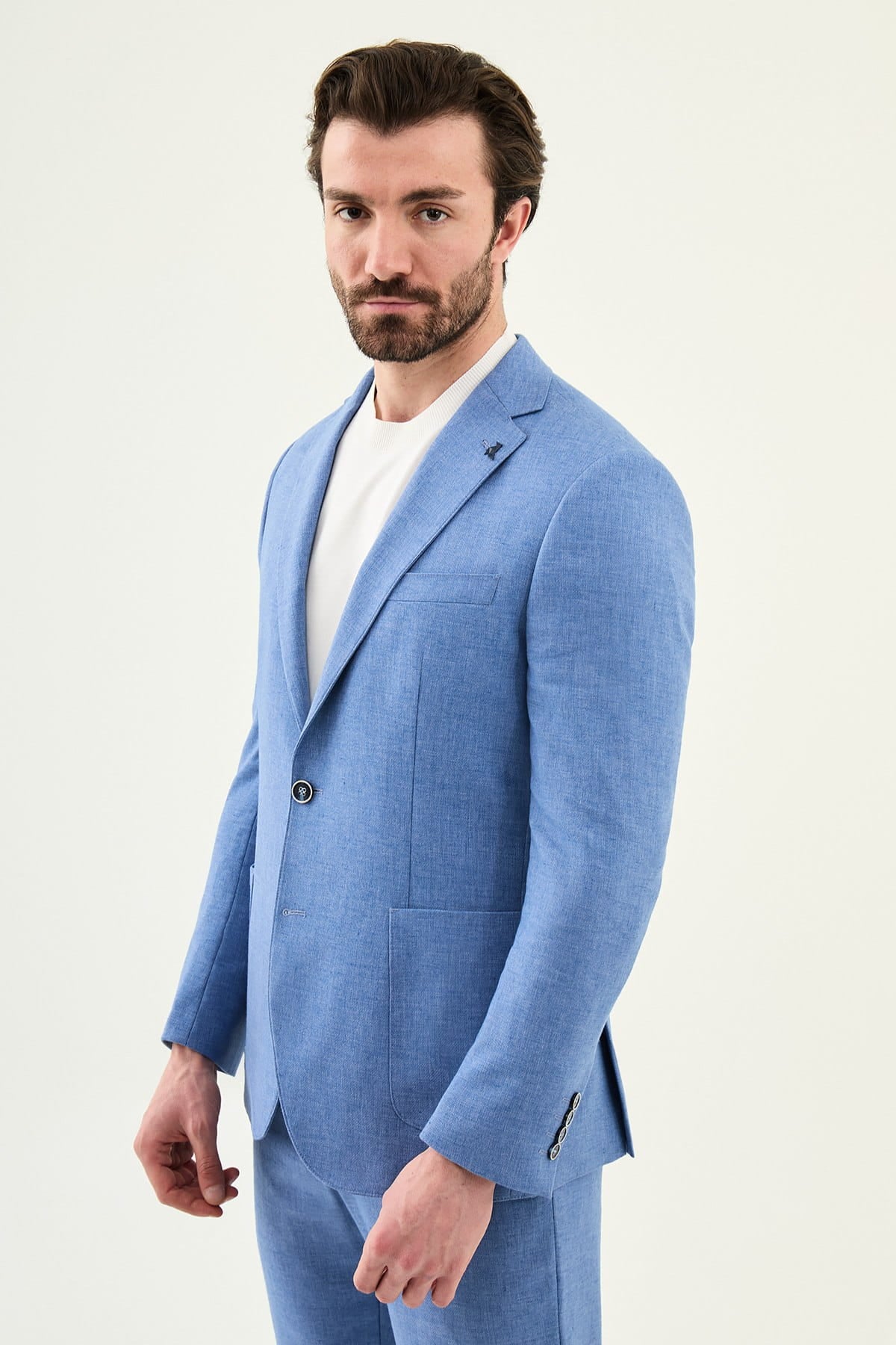 Men’s Sky Blue Linen Cotton Slim-Fit Suit