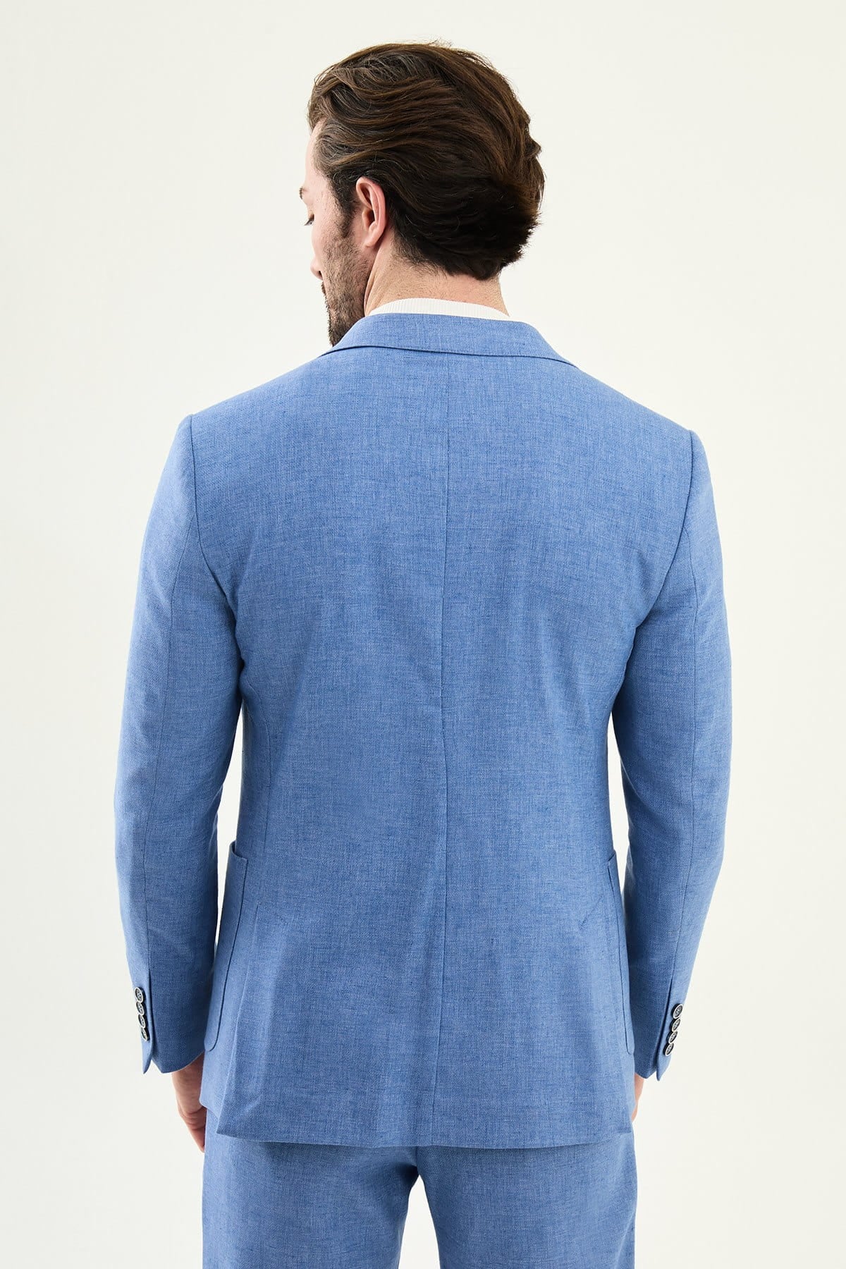 Men’s Sky Blue Linen Cotton Slim-Fit Suit
