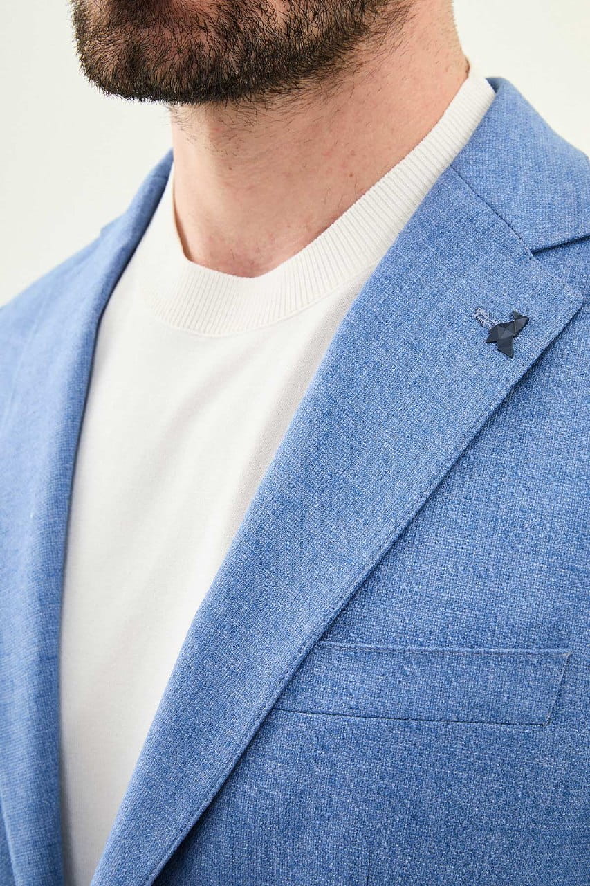 Men’s Sky Blue Linen Cotton Slim-Fit Suit