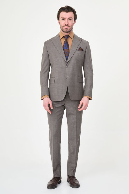 Men’s Taupe Grey Slim Fit Wool Suit – Modern Luxury Formal Suit