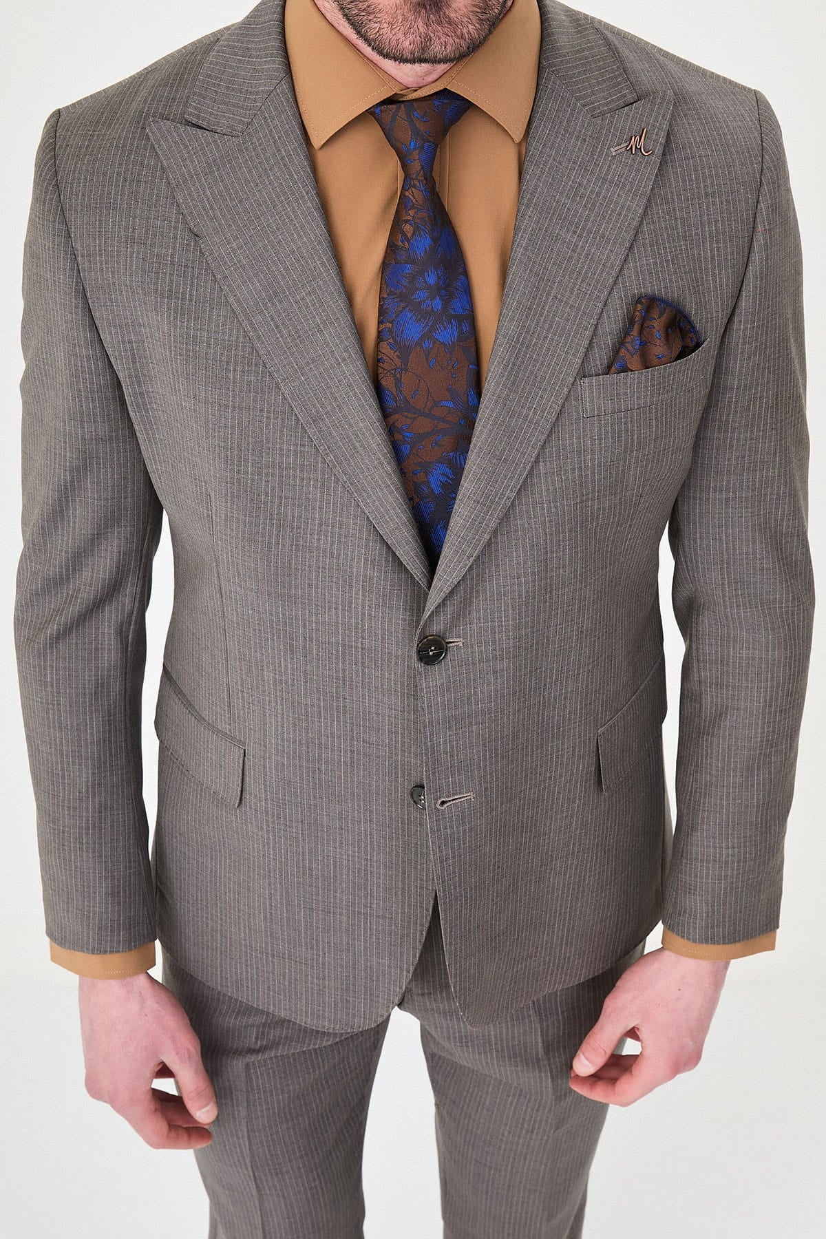 Men’s Taupe Grey Slim Fit Wool Suit – Modern Luxury Formal Suit