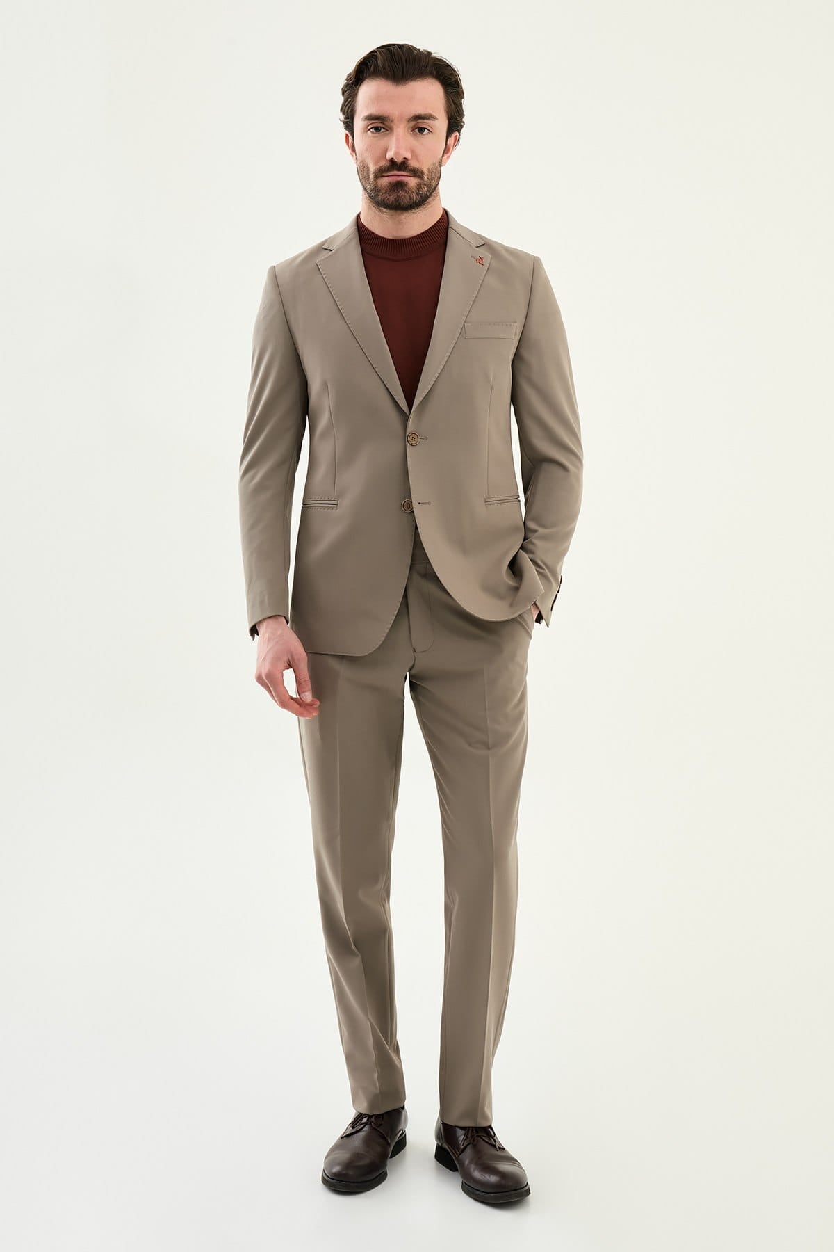 Men’s Taupe Slim-Fit Suit