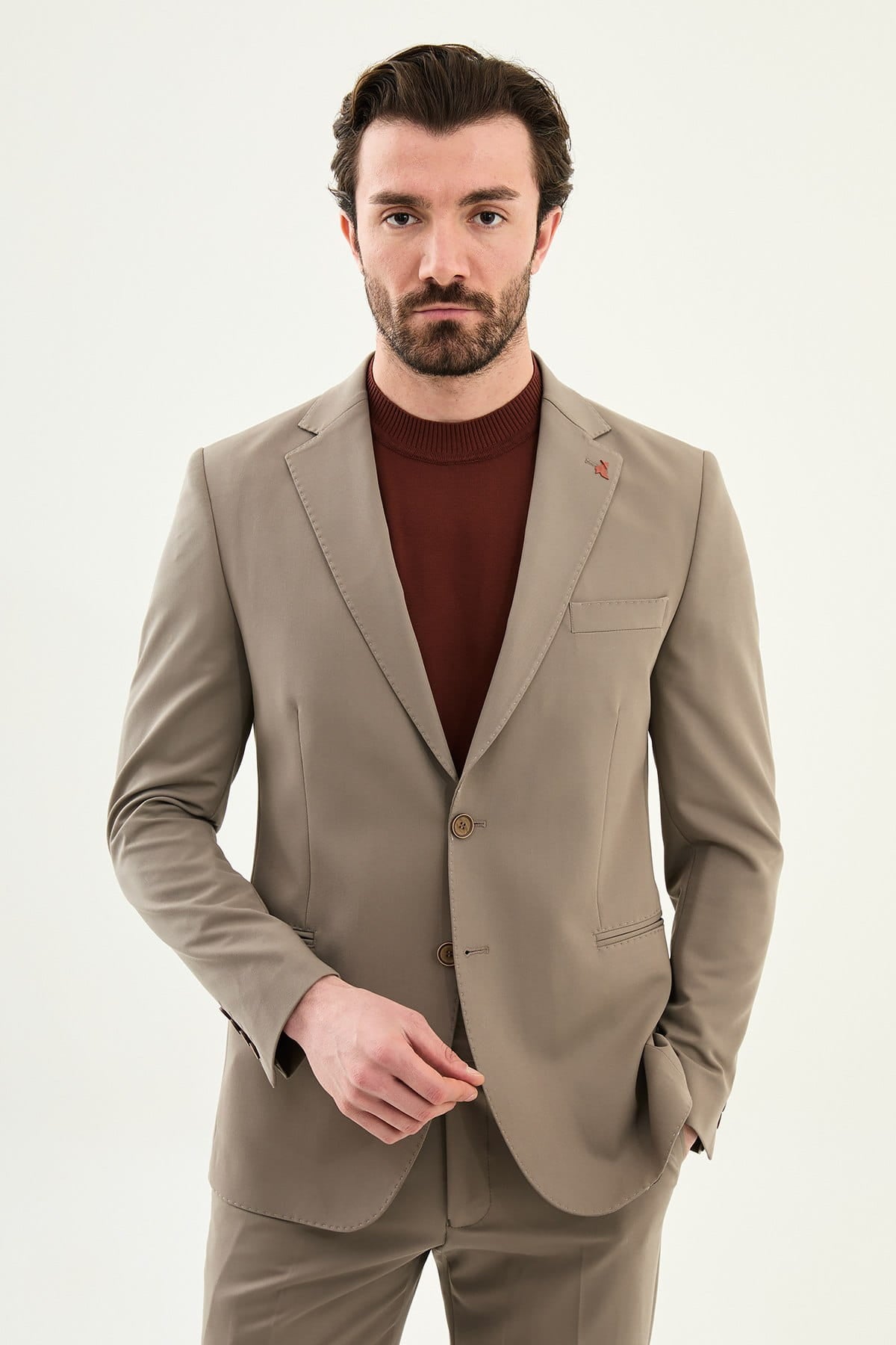 Men’s Taupe Slim-Fit Suit