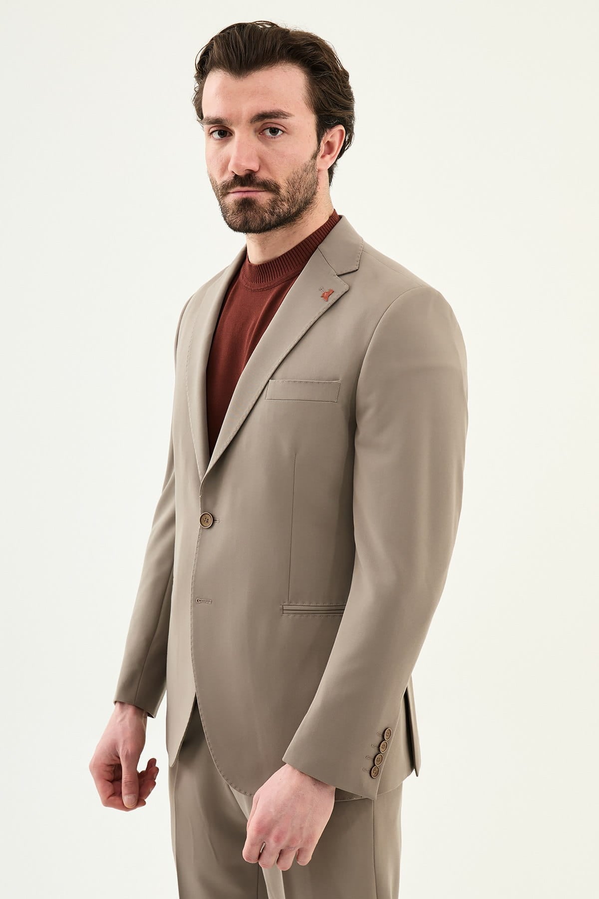Men’s Taupe Slim-Fit Suit