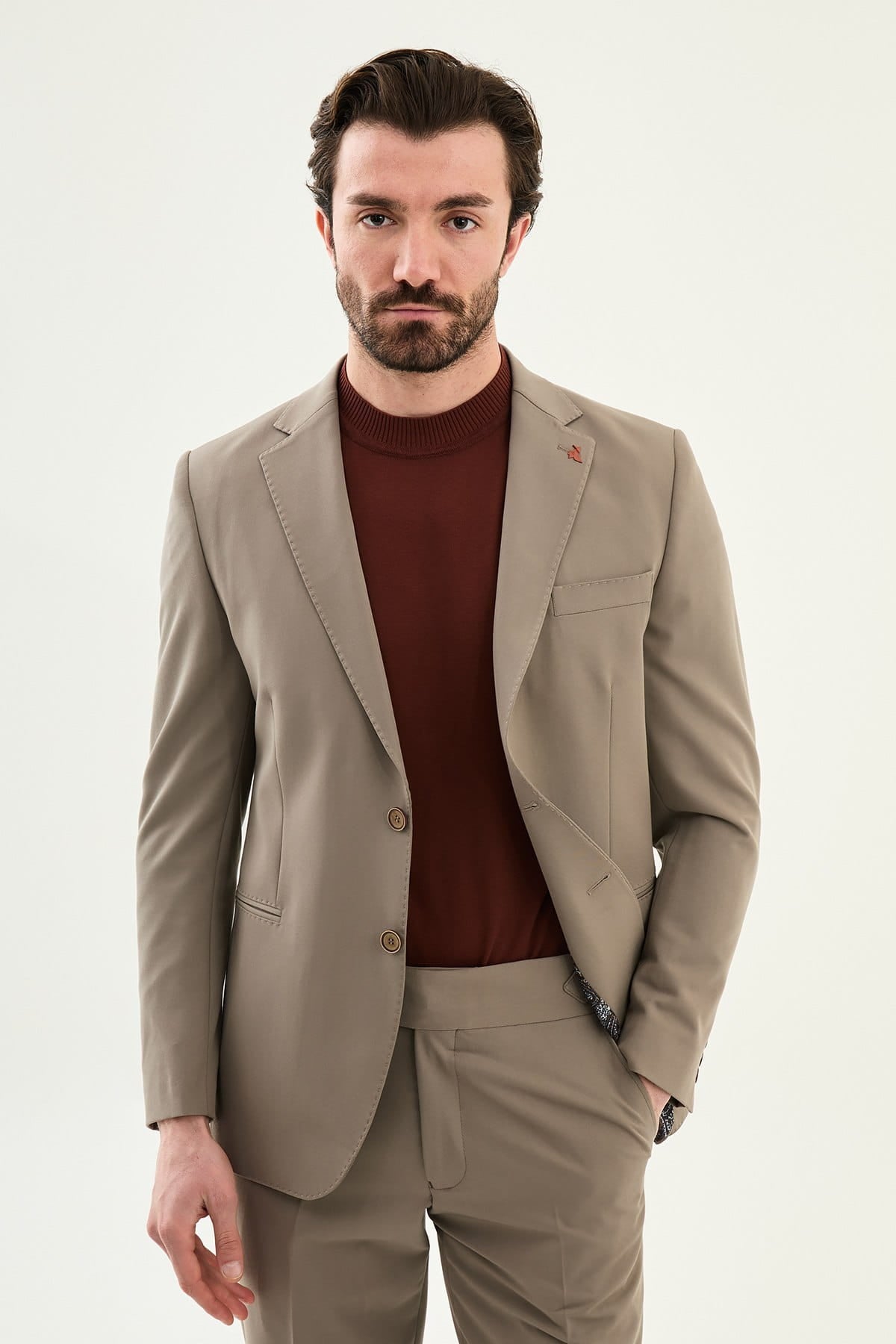 Men’s Taupe Slim-Fit Suit