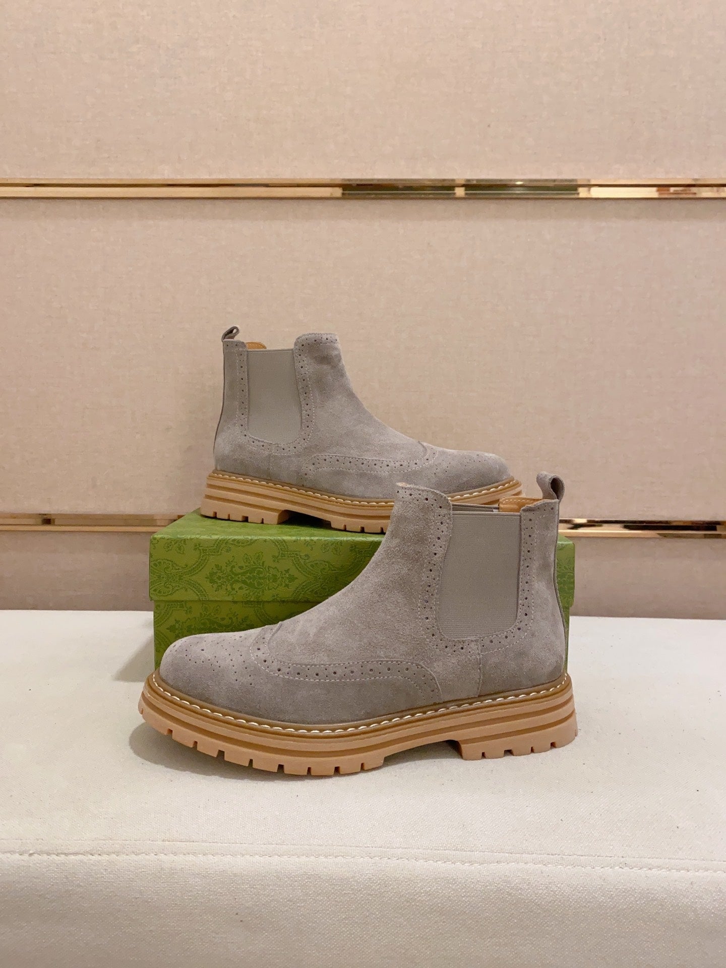 Gucci-Inspired Beige Suede Chelsea Boots