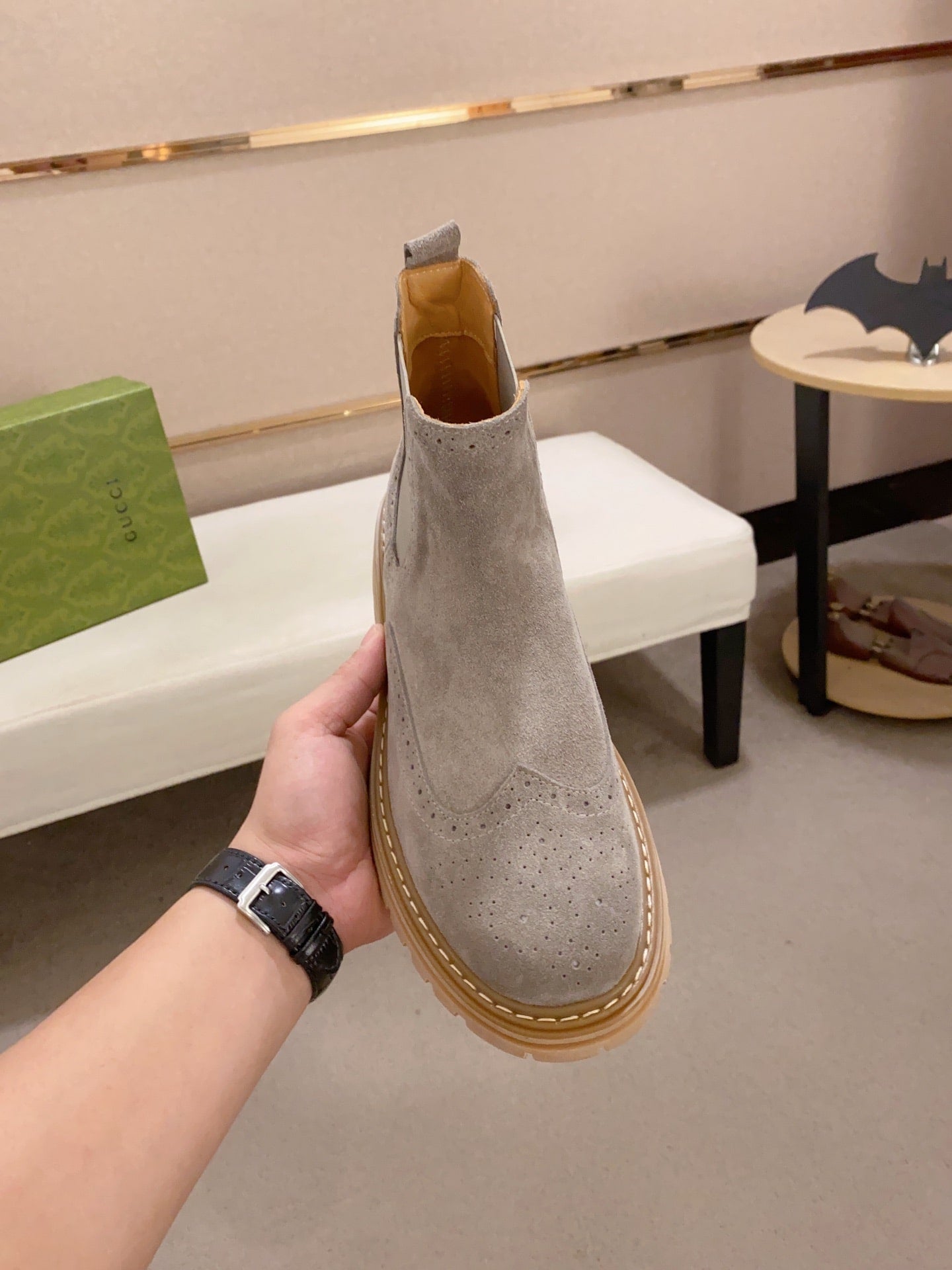 Gucci-Inspired Beige Suede Chelsea Boots