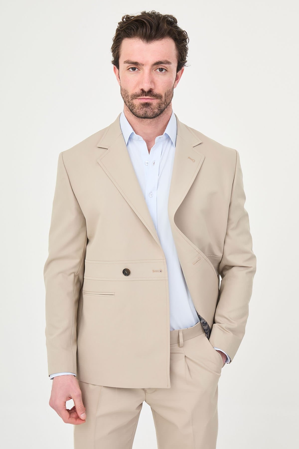 Modern Men’s Beige Slim Fit Suit