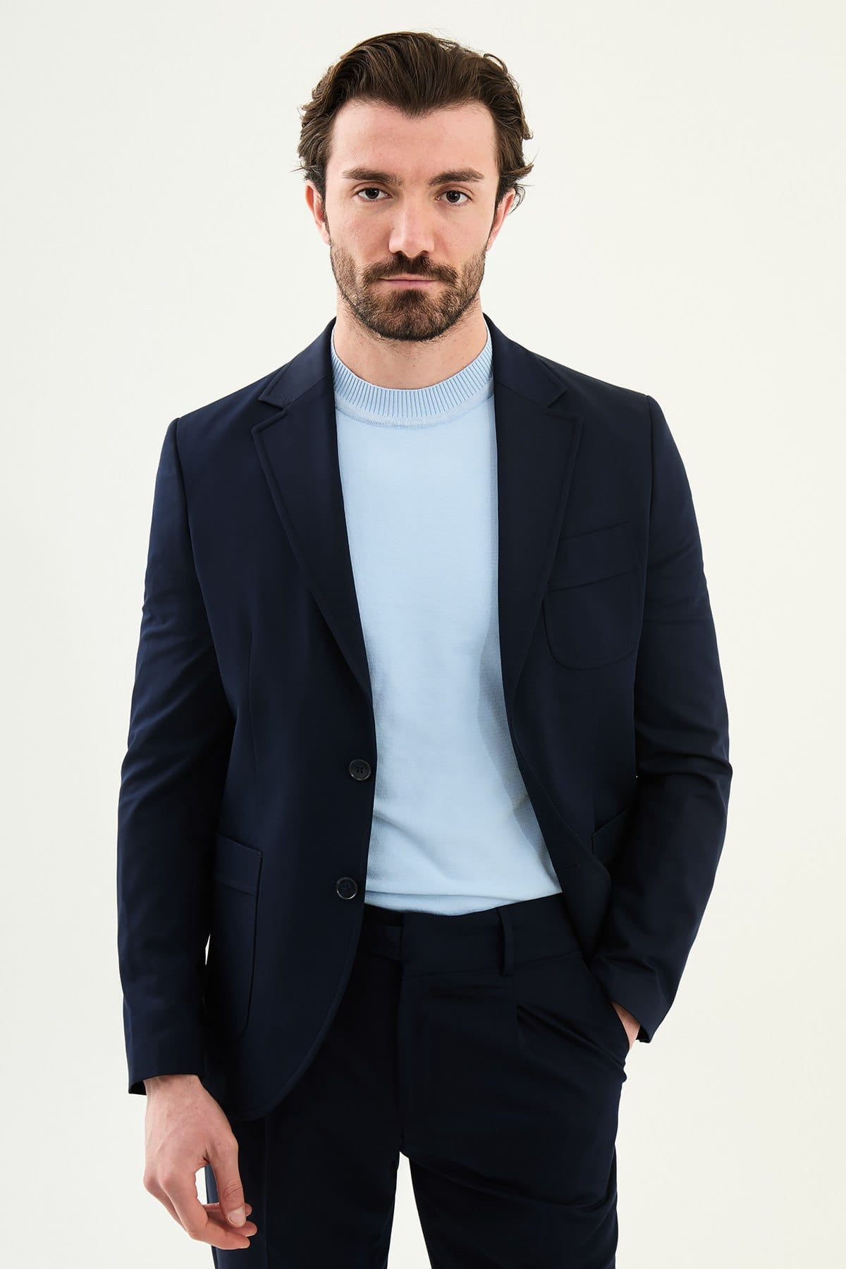 Navy Blue Slim Fit Stretch Sport Jacket Blazer