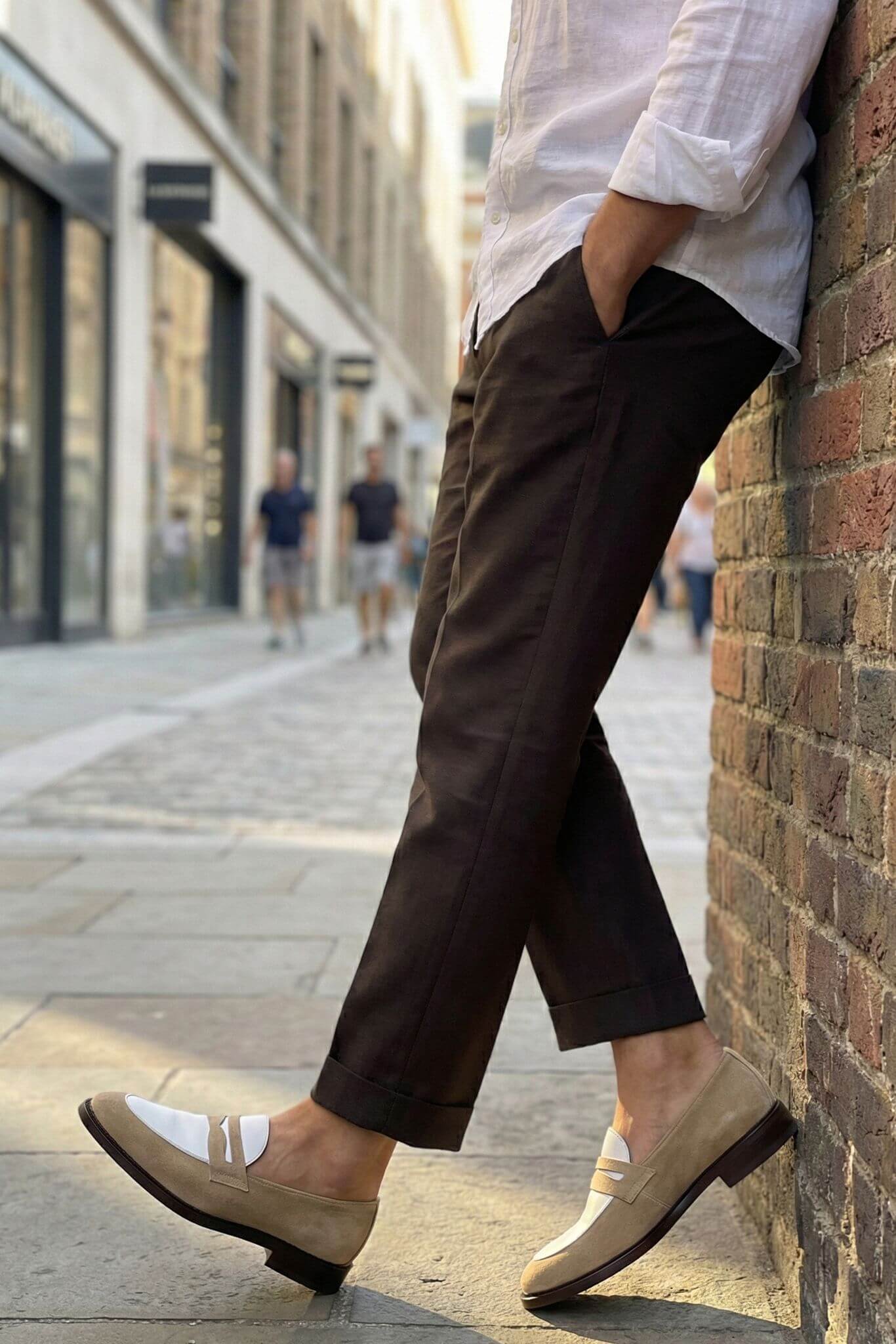 Riviera Beige Two-Tone Suede Penny Loafers