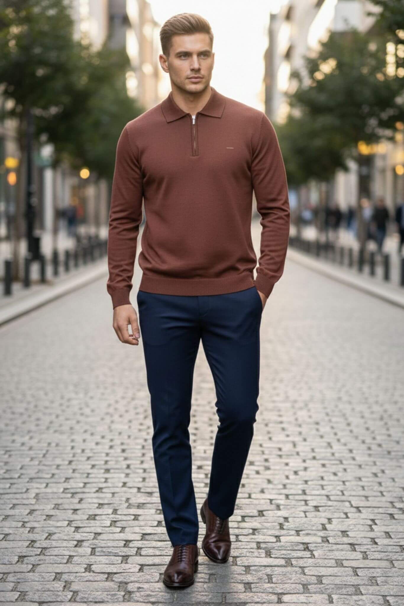 Slim-fit Knitted Quarter-Zip Polo Sweater in Tile
