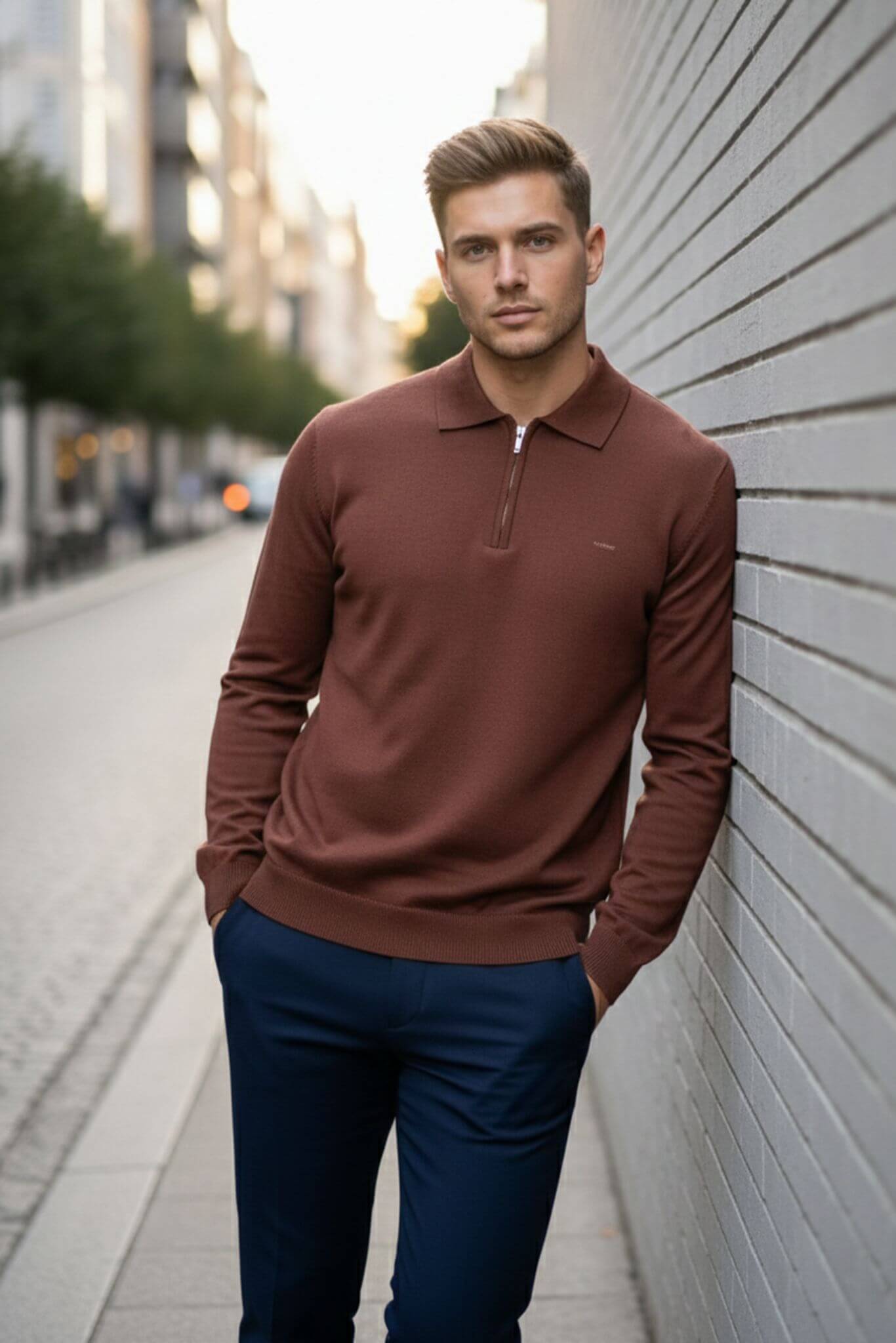 Slim-fit Knitted Quarter-Zip Polo Sweater in Tile