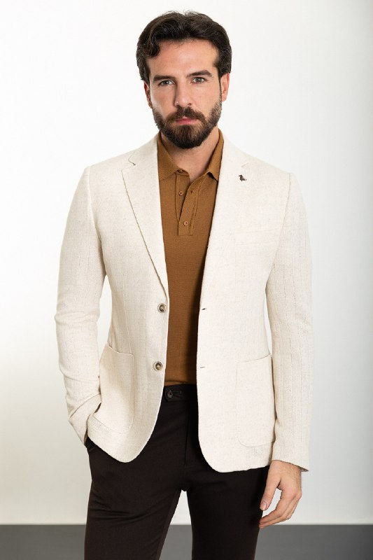 Ivory Stone White Slim Fit Blazer