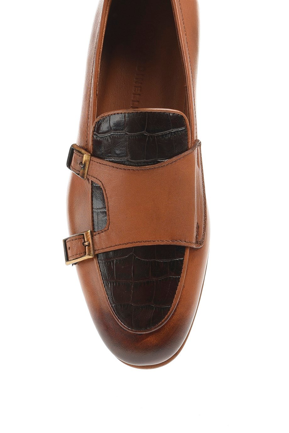 Tan Leather Double Monk Strap Loafers with Toe Cap