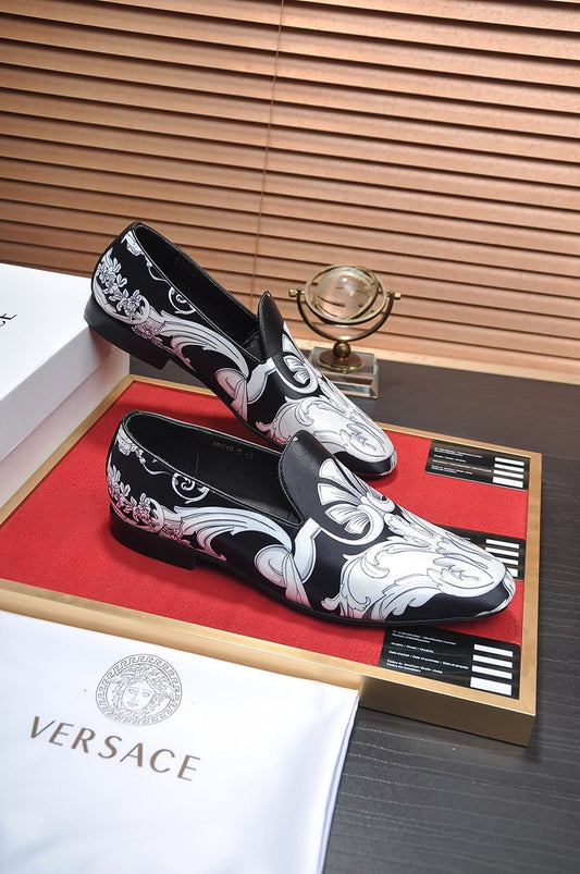 Versace Black and White Baroque Floral Loafer