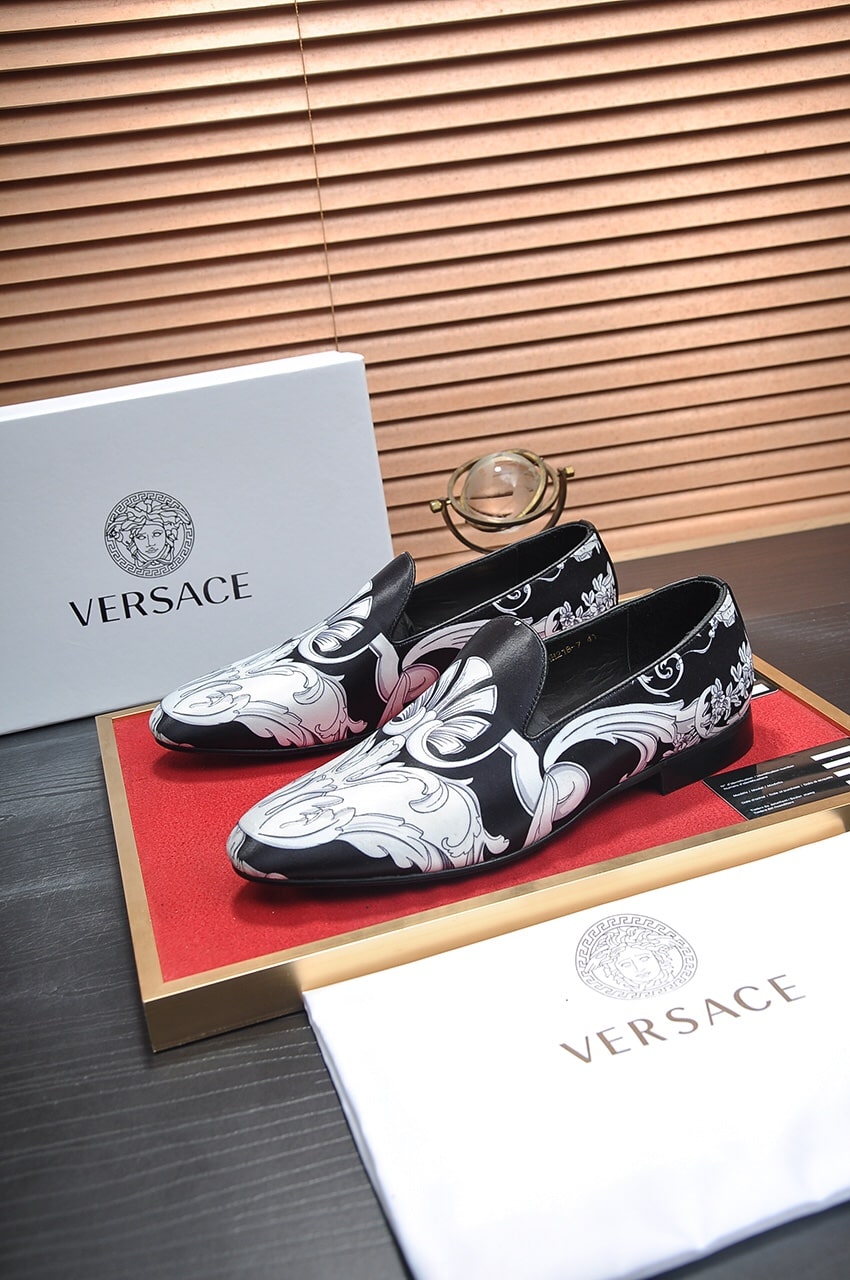 Versace Black and White Baroque Floral Loafer