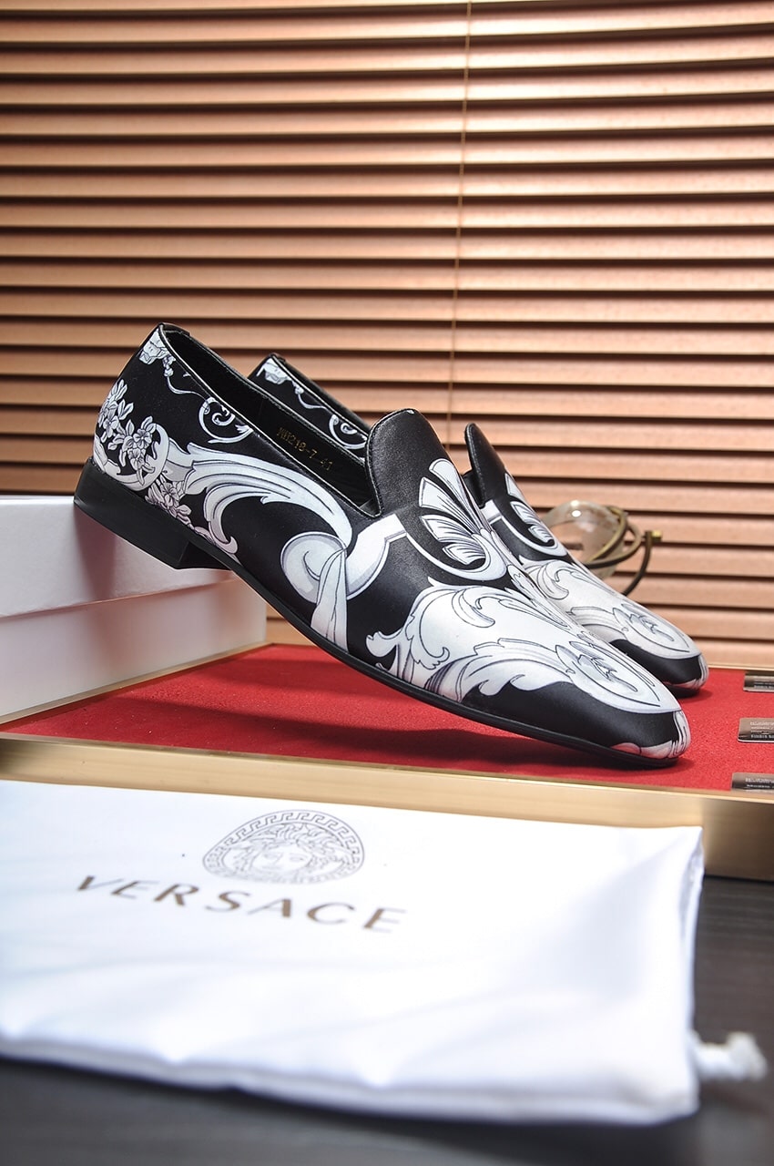 Versace Black and White Baroque Floral Loafer