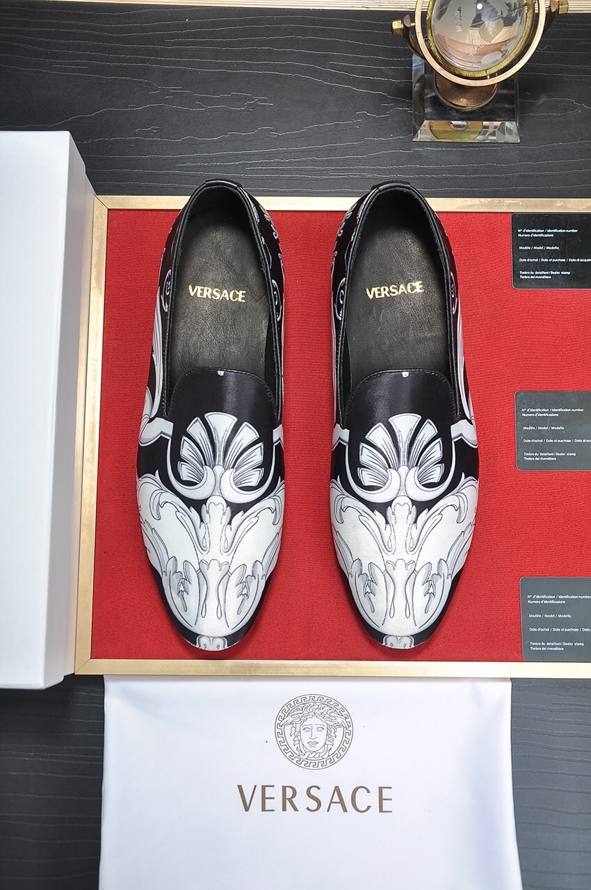 Versace Black and White Baroque Floral Loafer