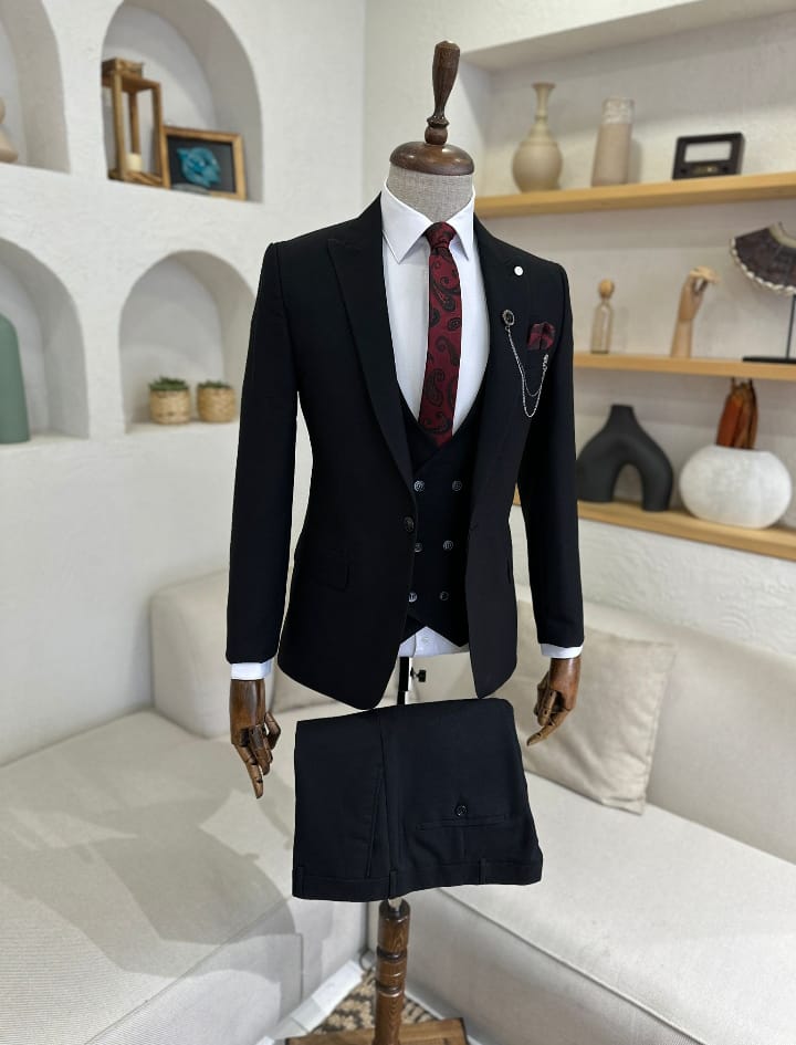 Midnight Precision Black Slim Fit Suit on display