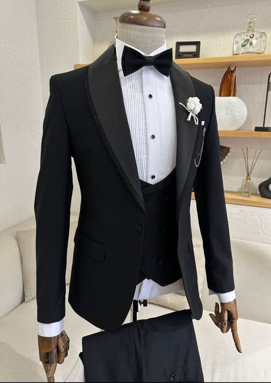 Classic Noir Black Tie Tuxedo on display