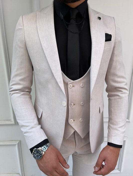 Men's Light Beige Suit - Sahara Elegance.