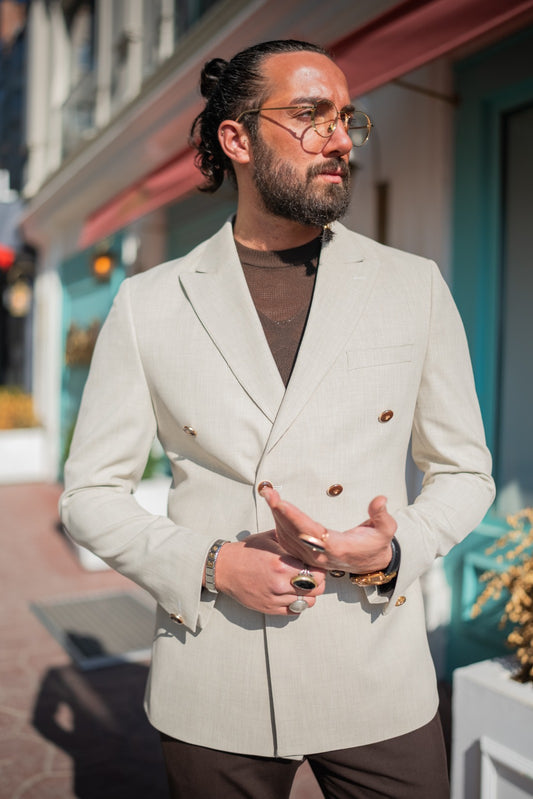 Beige Double Breasted Jacket