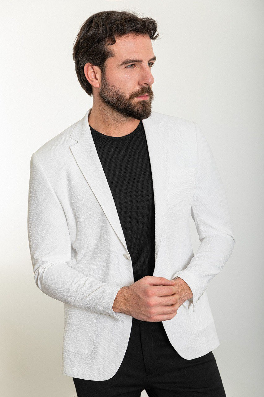 Arctic White Seersucker Slim Fit Blazer