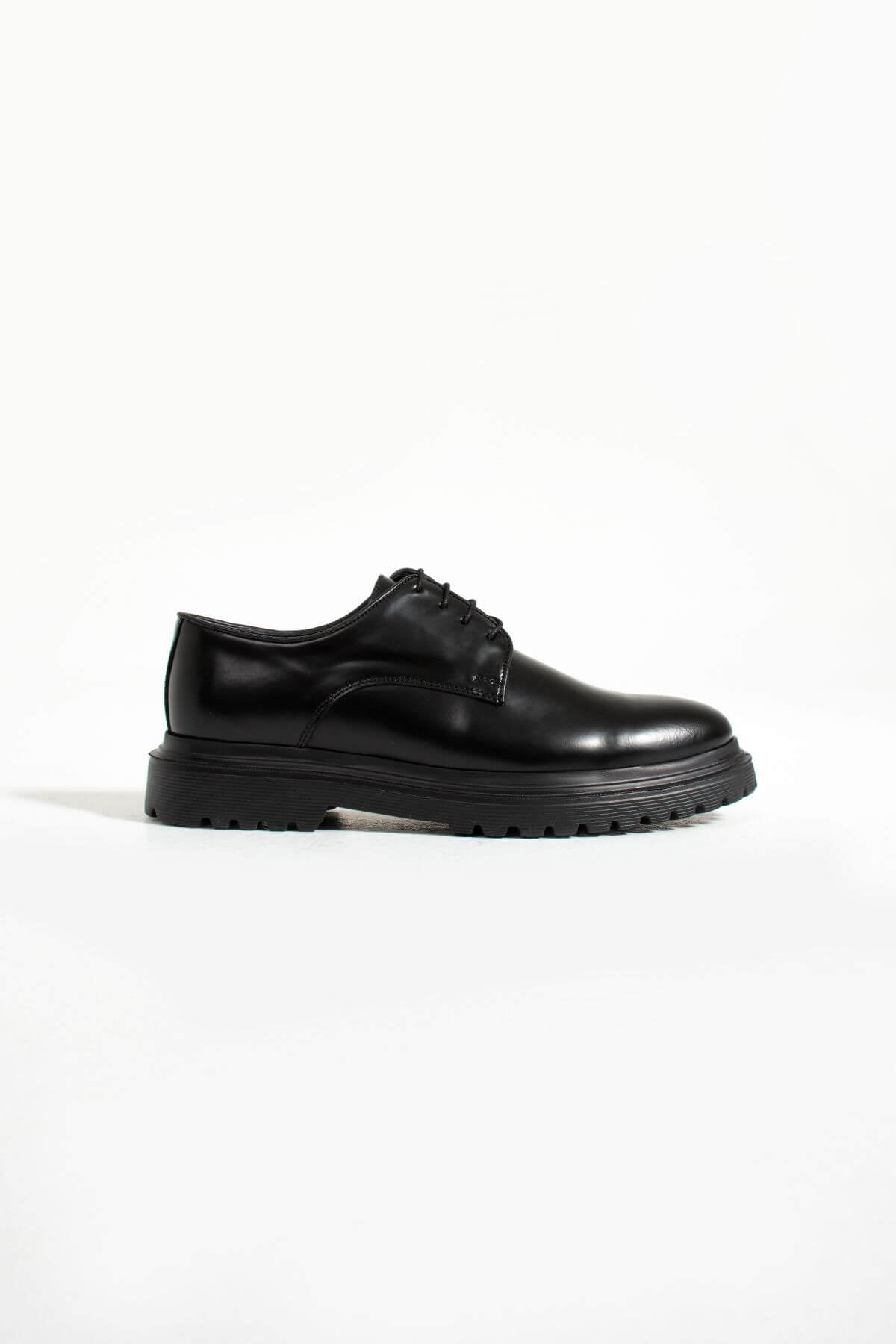 Black High - Shine Leather Derby Shoes with Chunky Sole - SUITHARBOR