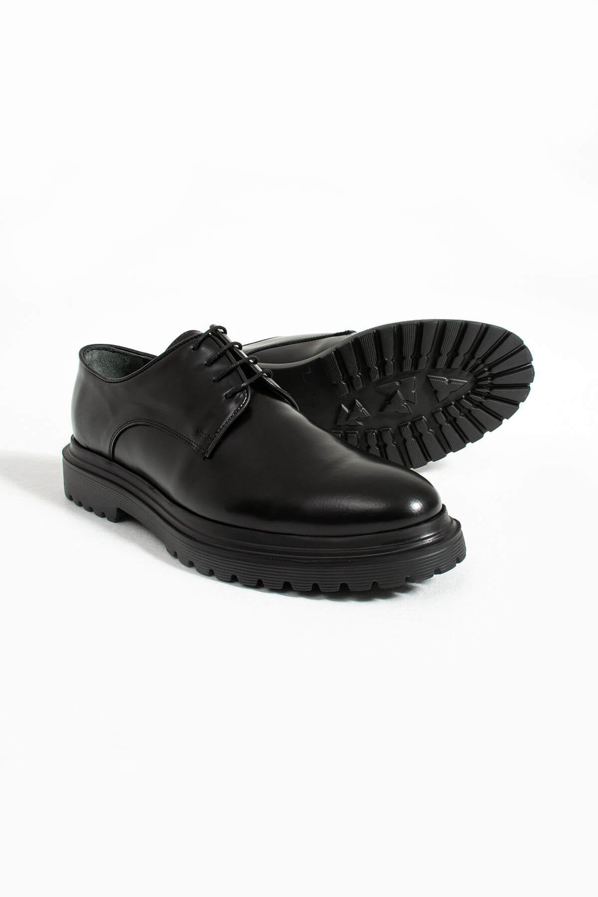 Black High - Shine Leather Derby Shoes with Chunky Sole - SUITHARBOR