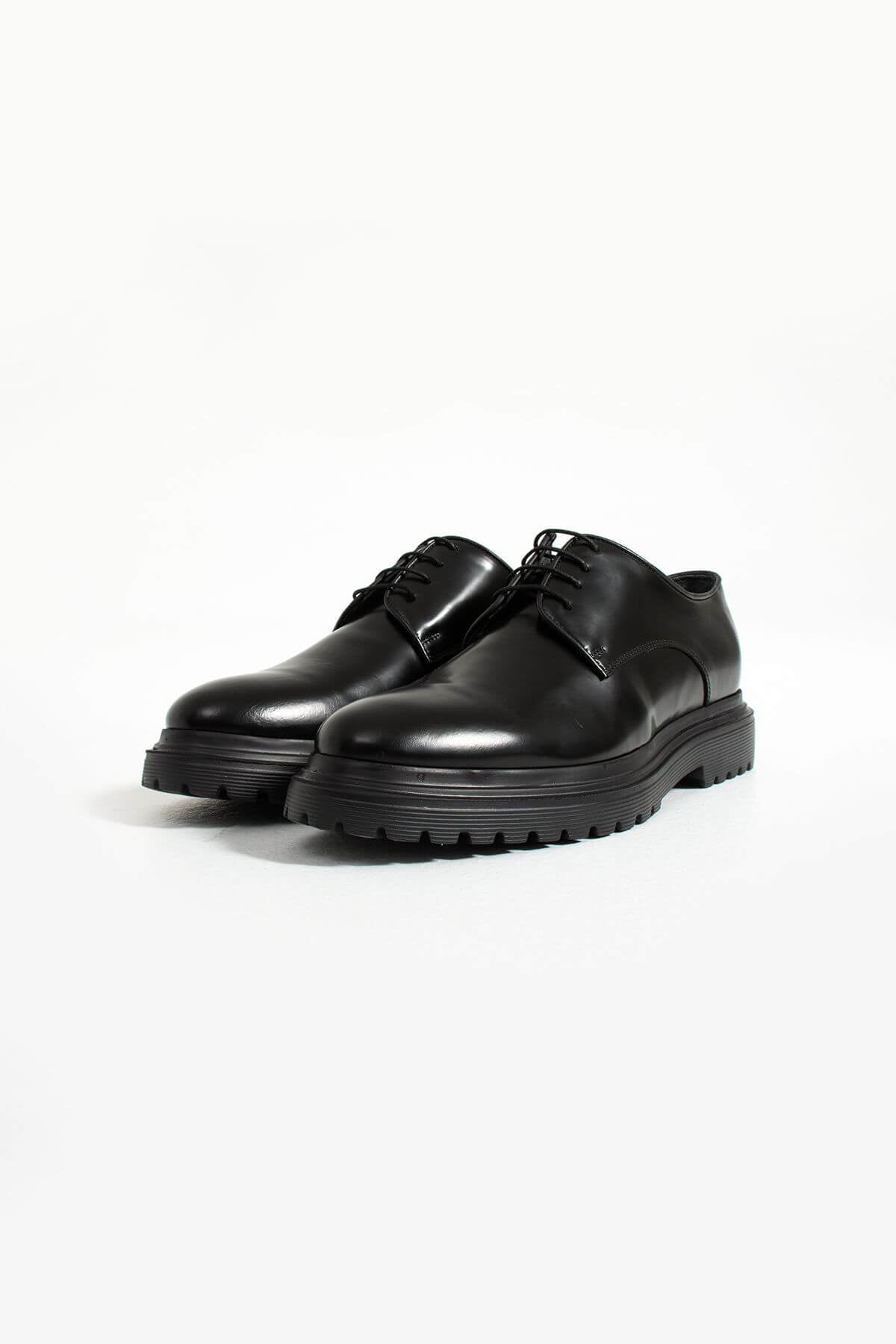 Black High - Shine Leather Derby Shoes with Chunky Sole - SUITHARBOR