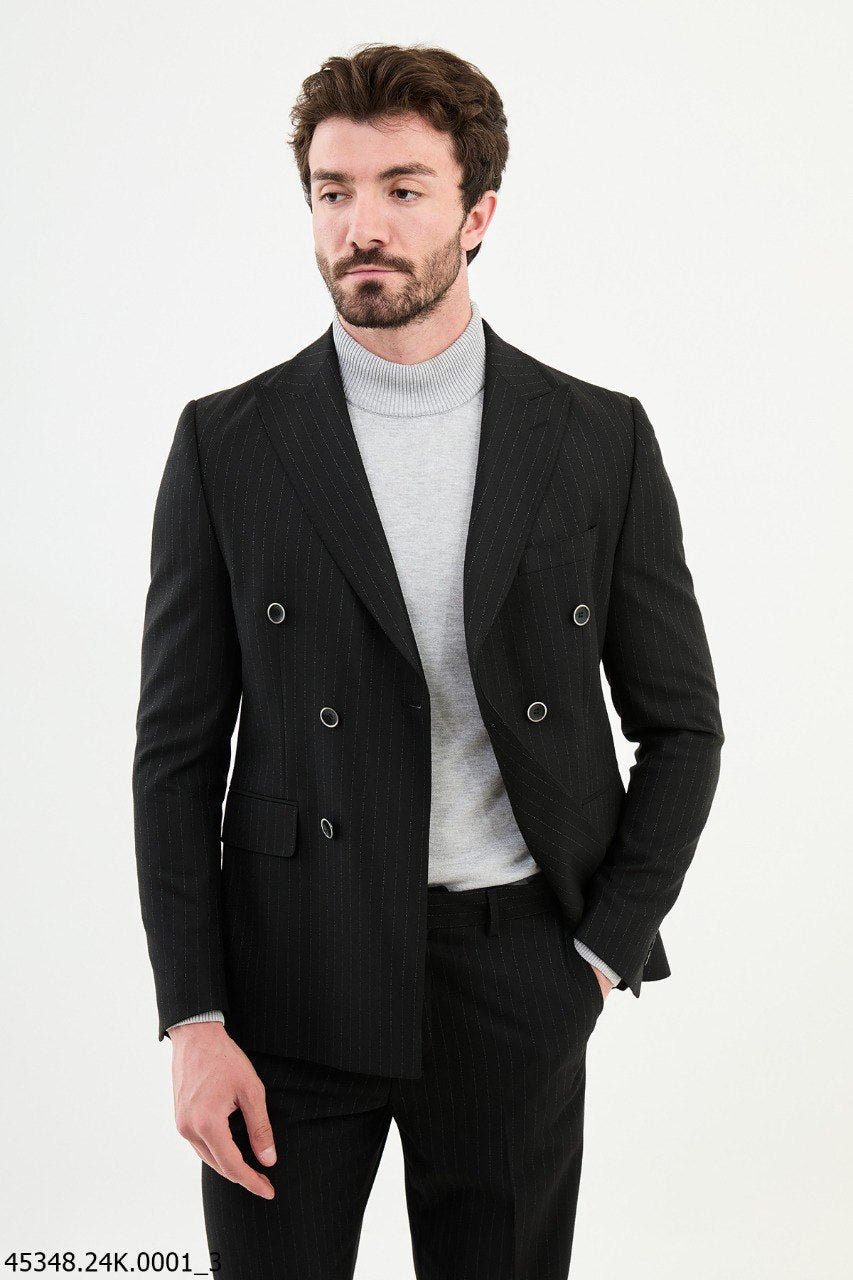 Black Pinstripe Double - Breasted Suit for Men - SUITHARBOR