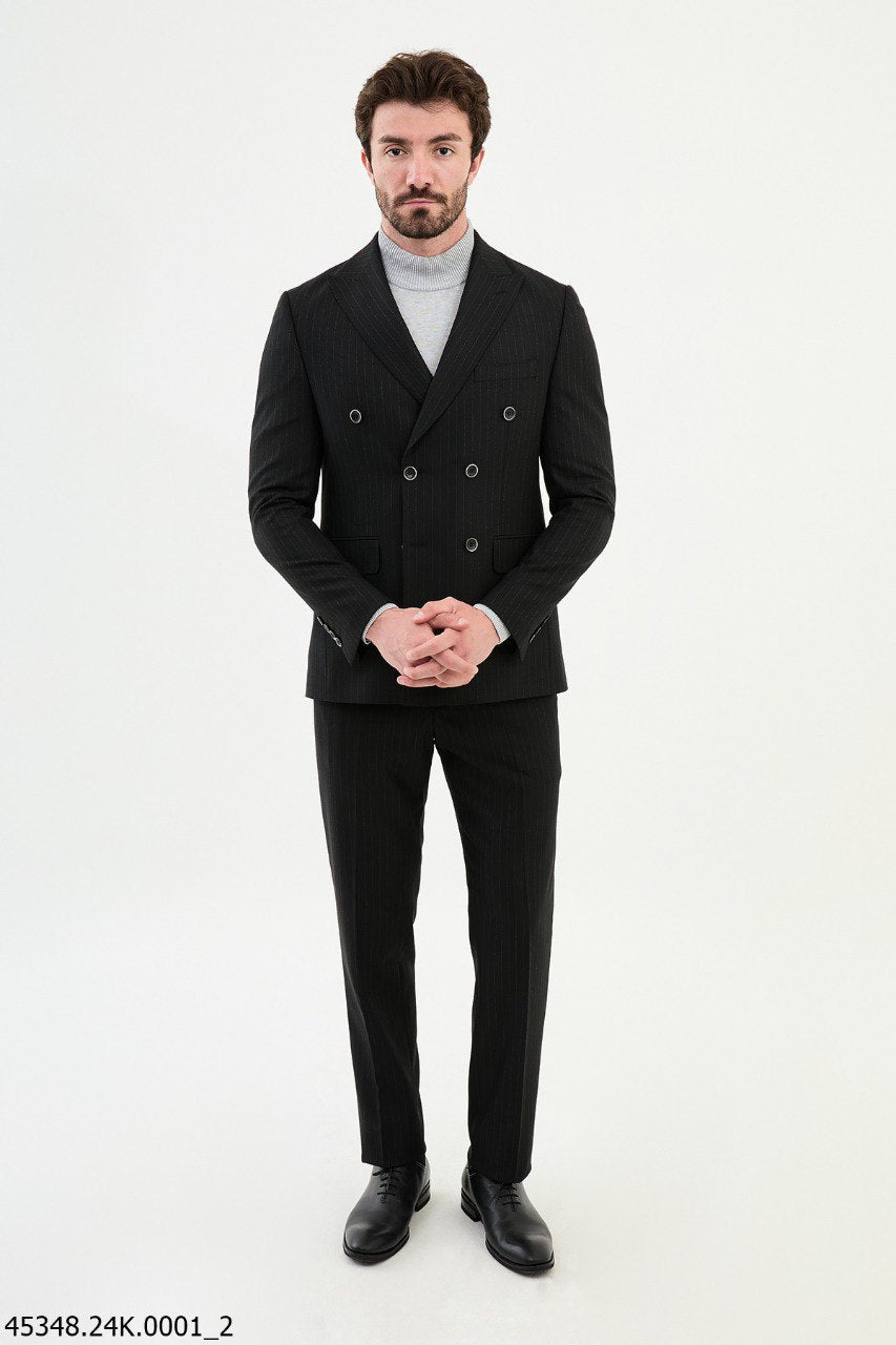 Black Pinstripe Double - Breasted Suit for Men - SUITHARBOR