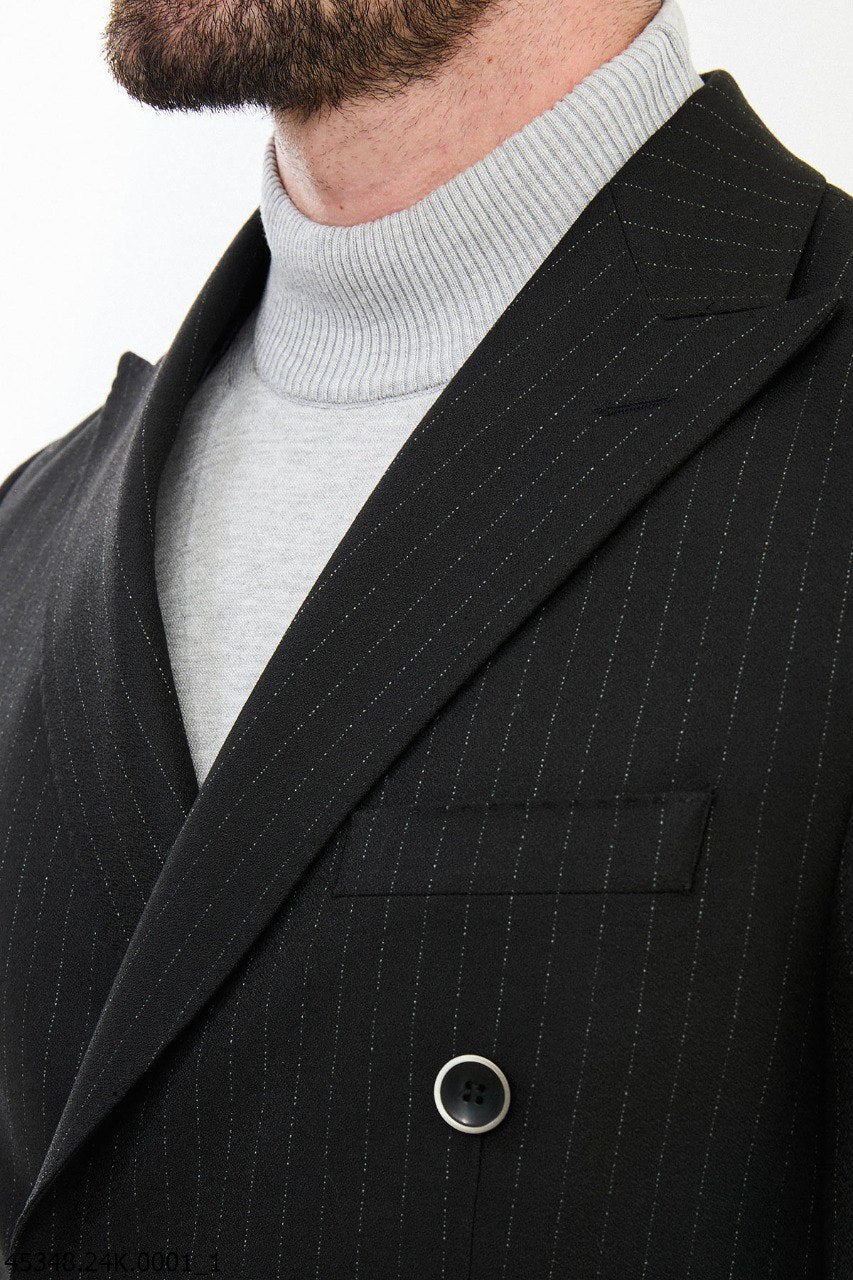 Black Pinstripe Double - Breasted Suit for Men - SUITHARBOR