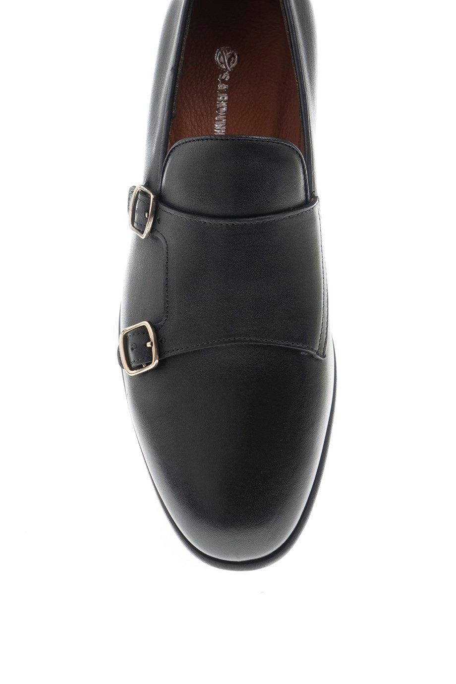 Black Smooth Leather Double Monk Strap Loafers - SUITHARBOR