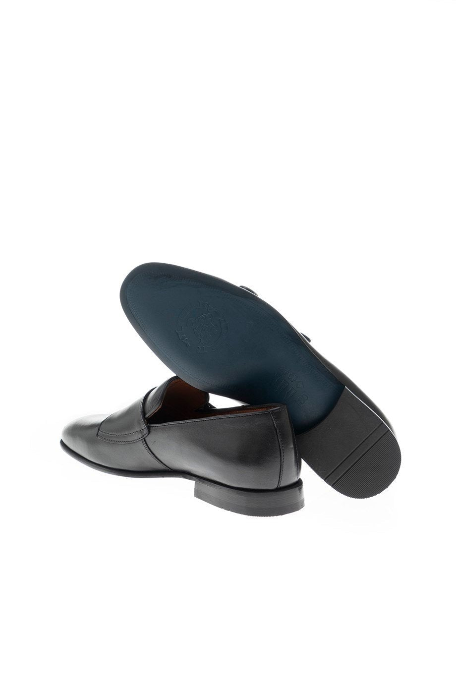Black Smooth Leather Double Monk Strap Loafers - SUITHARBOR