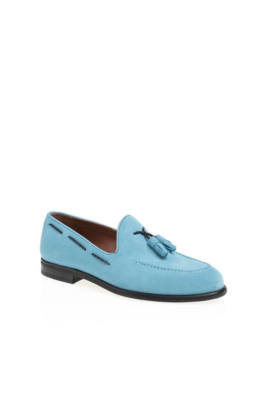 Blue Men's Suede Tassel Loafers - SUITHARBOR