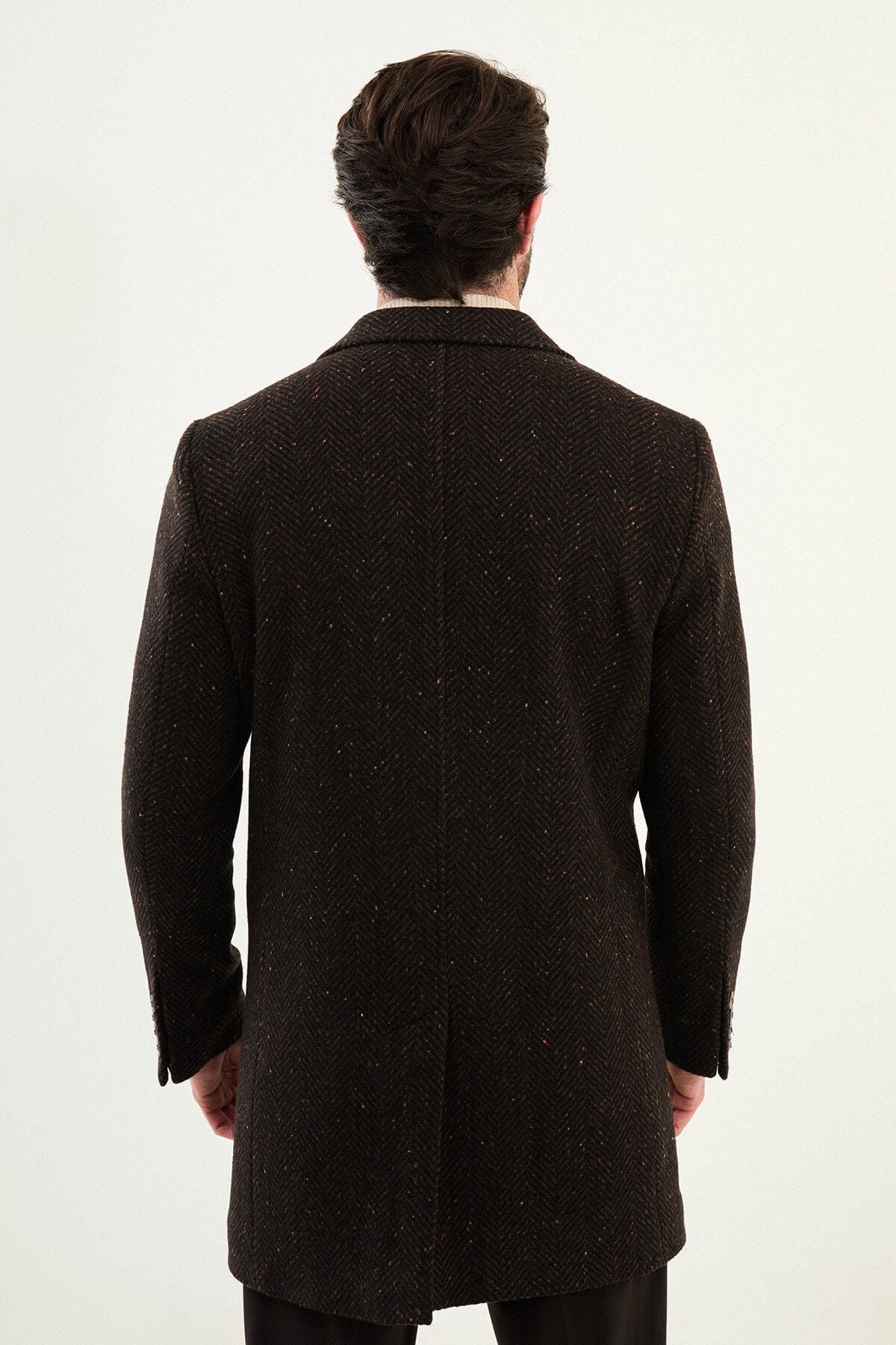 Brown Herringbone Wool Blend Overcoat - SUITHARBOR