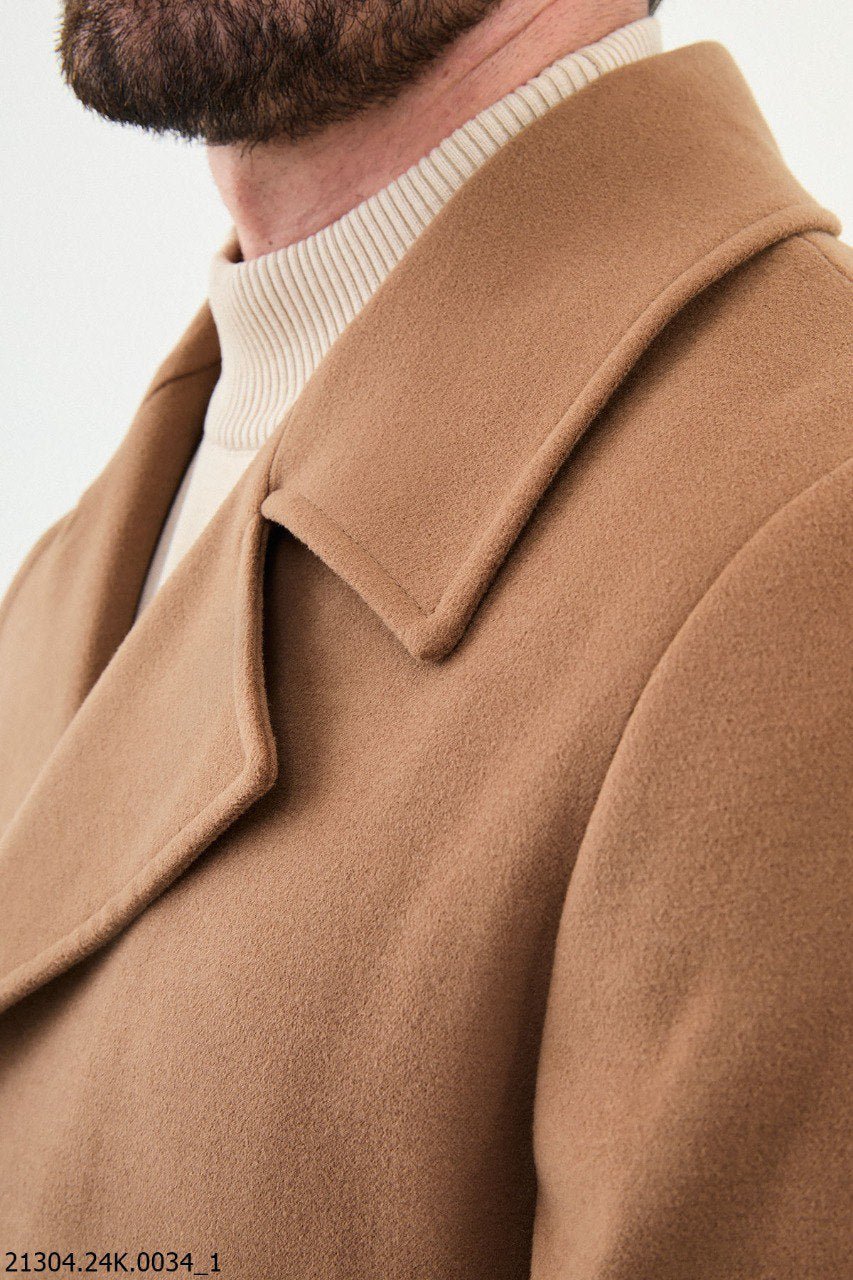 Camel - Colored Double - Breasted Pea Coat - SUITHARBOR