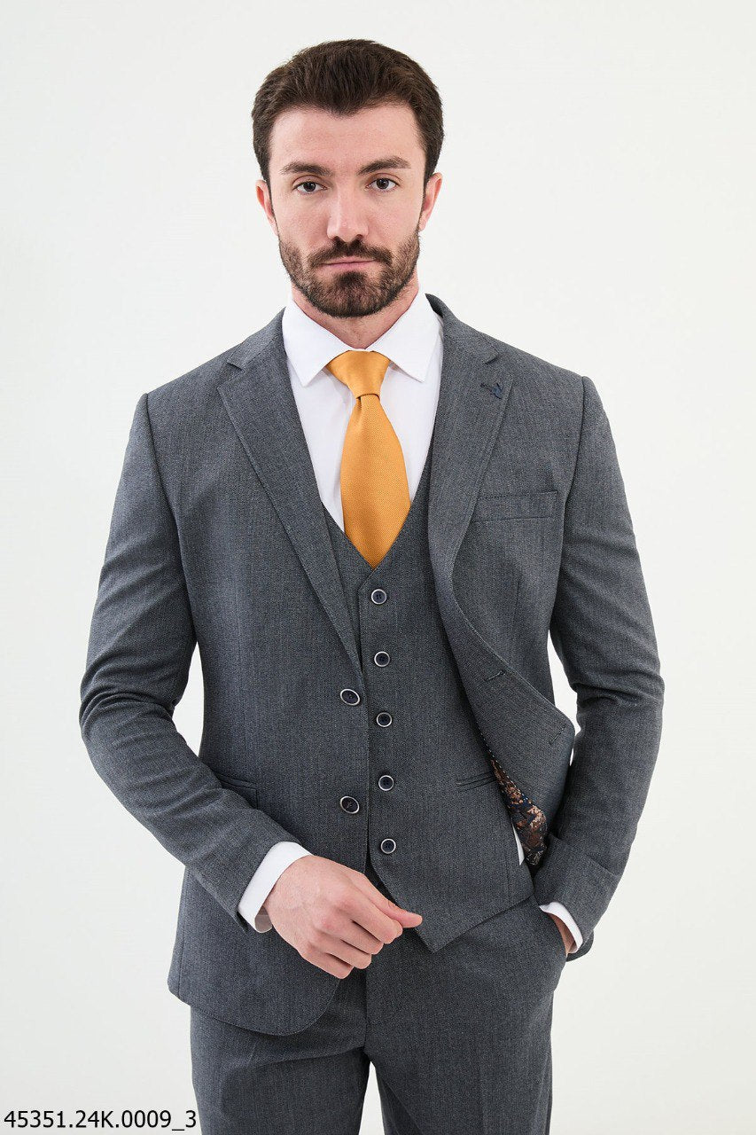 Charcoal Gray Three - Piece Suit - SUITHARBOR