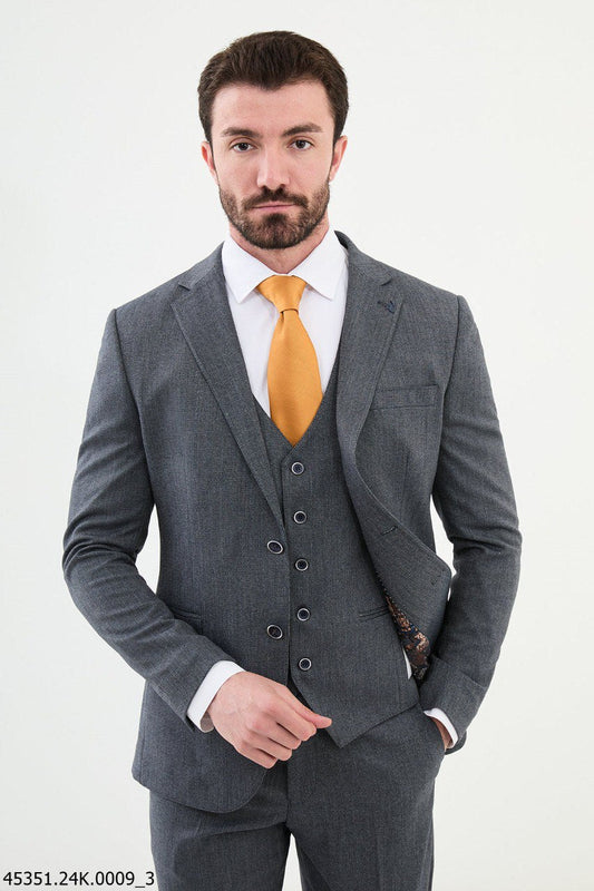 Charcoal Gray Three - Piece Suit - SUITHARBOR