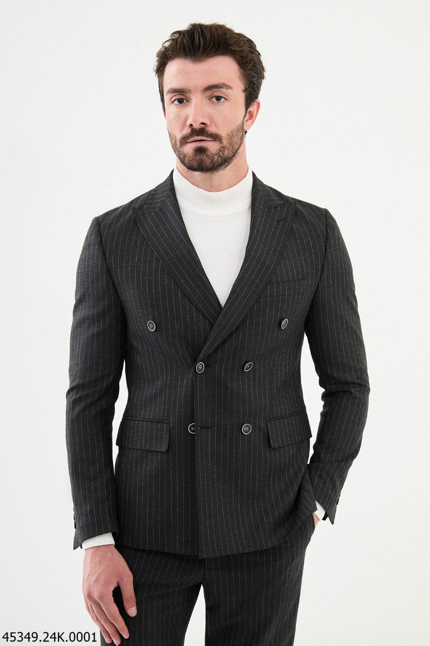 Charcoal Pinstripe Double - Breasted Executive Suit - SUITHARBOR