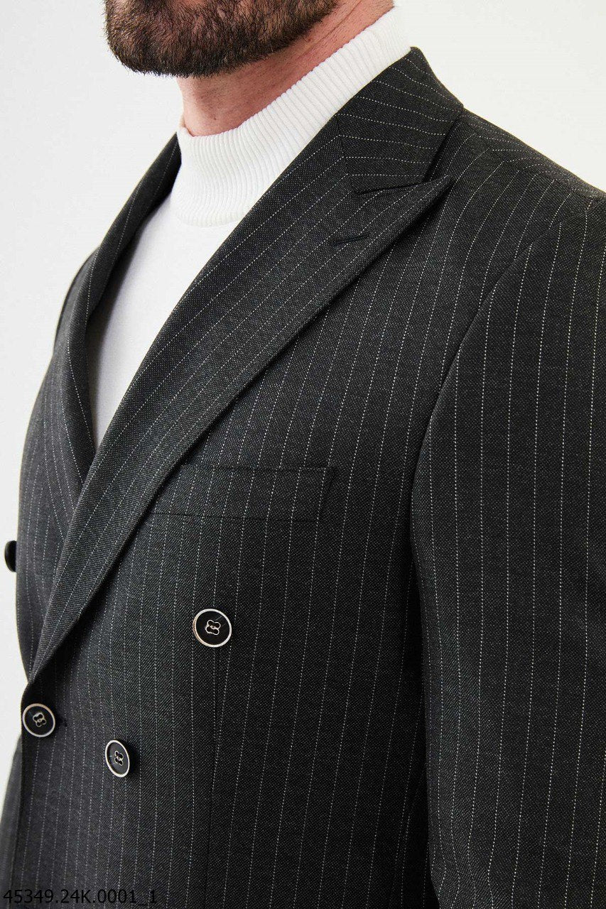 Charcoal Pinstripe Double - Breasted Executive Suit - SUITHARBOR