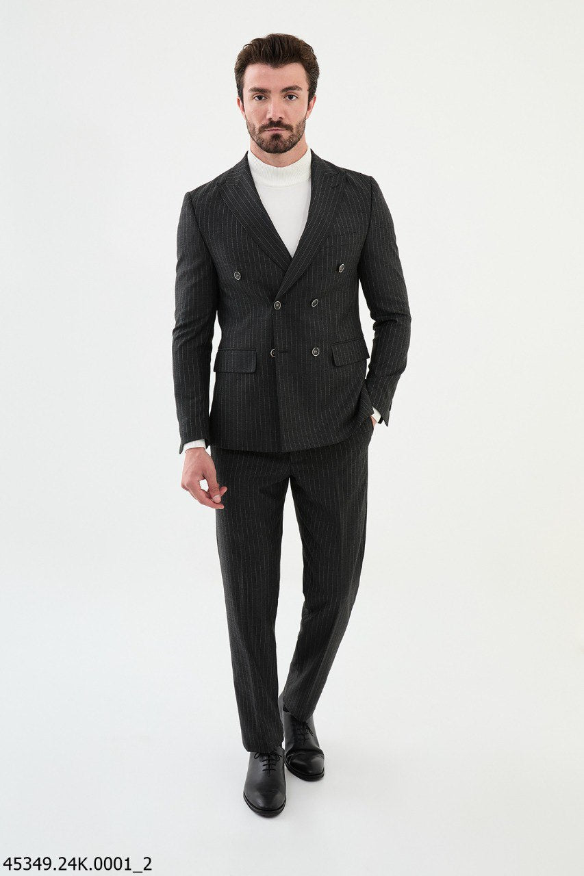 Charcoal Pinstripe Double - Breasted Executive Suit - SUITHARBOR