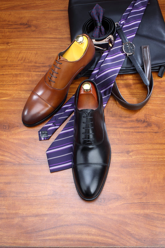 Classic Black Cap-Toe Oxfords