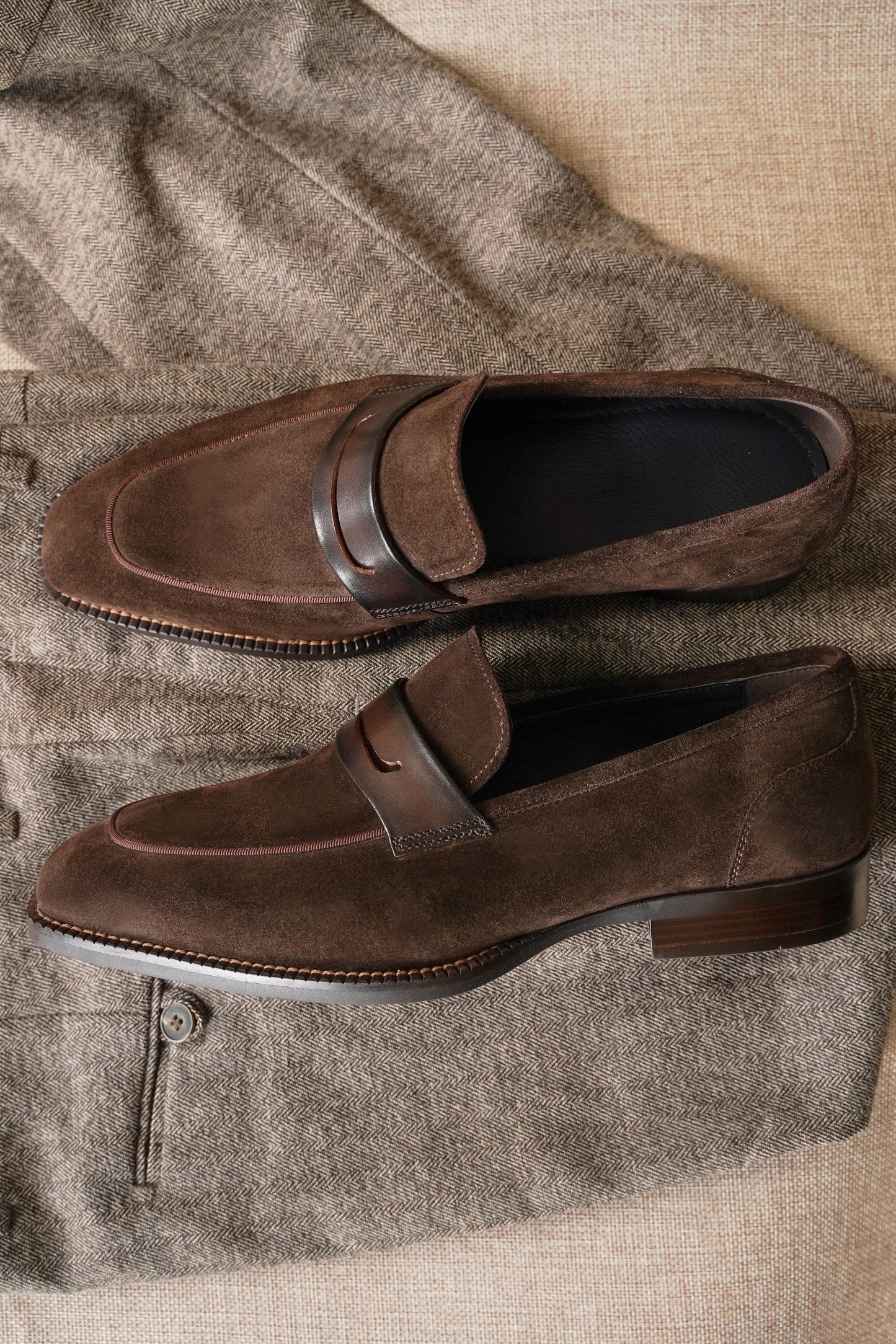 Coffee Suede Penny Loafers