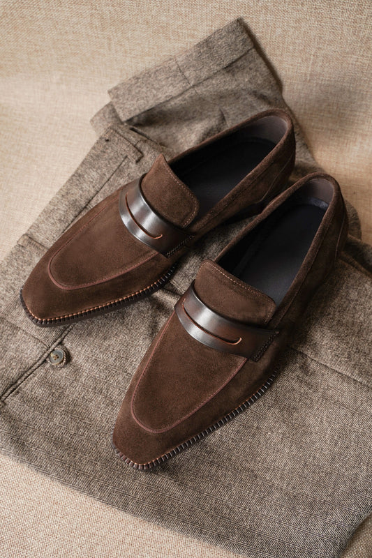 Coffee Suede Penny Loafers