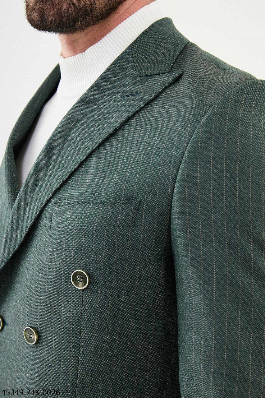 Emerald Pinstripe Double - Breasted Men's Suit - SUITHARBOR