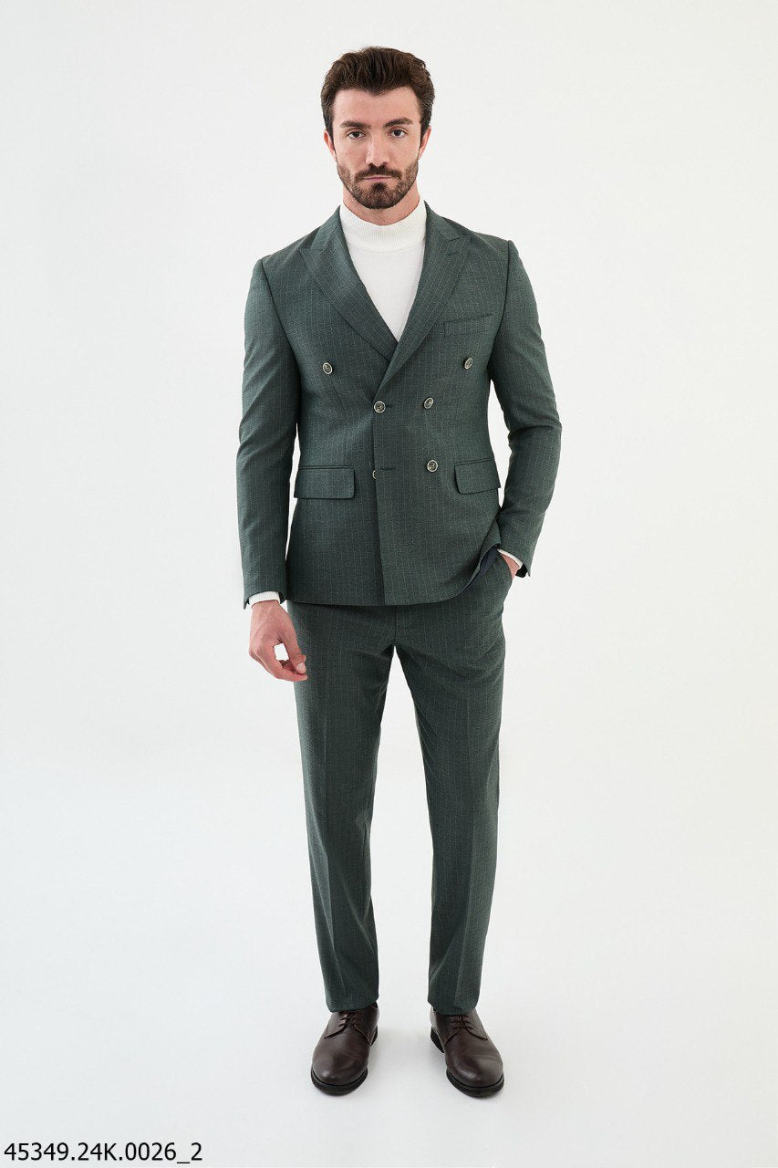 Emerald Pinstripe Double - Breasted Men's Suit - SUITHARBOR